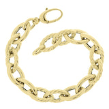 Italian 14k Yellow Gold Hollow Oval Plain & Rope Link Textured Bracelet 8" 11.8g