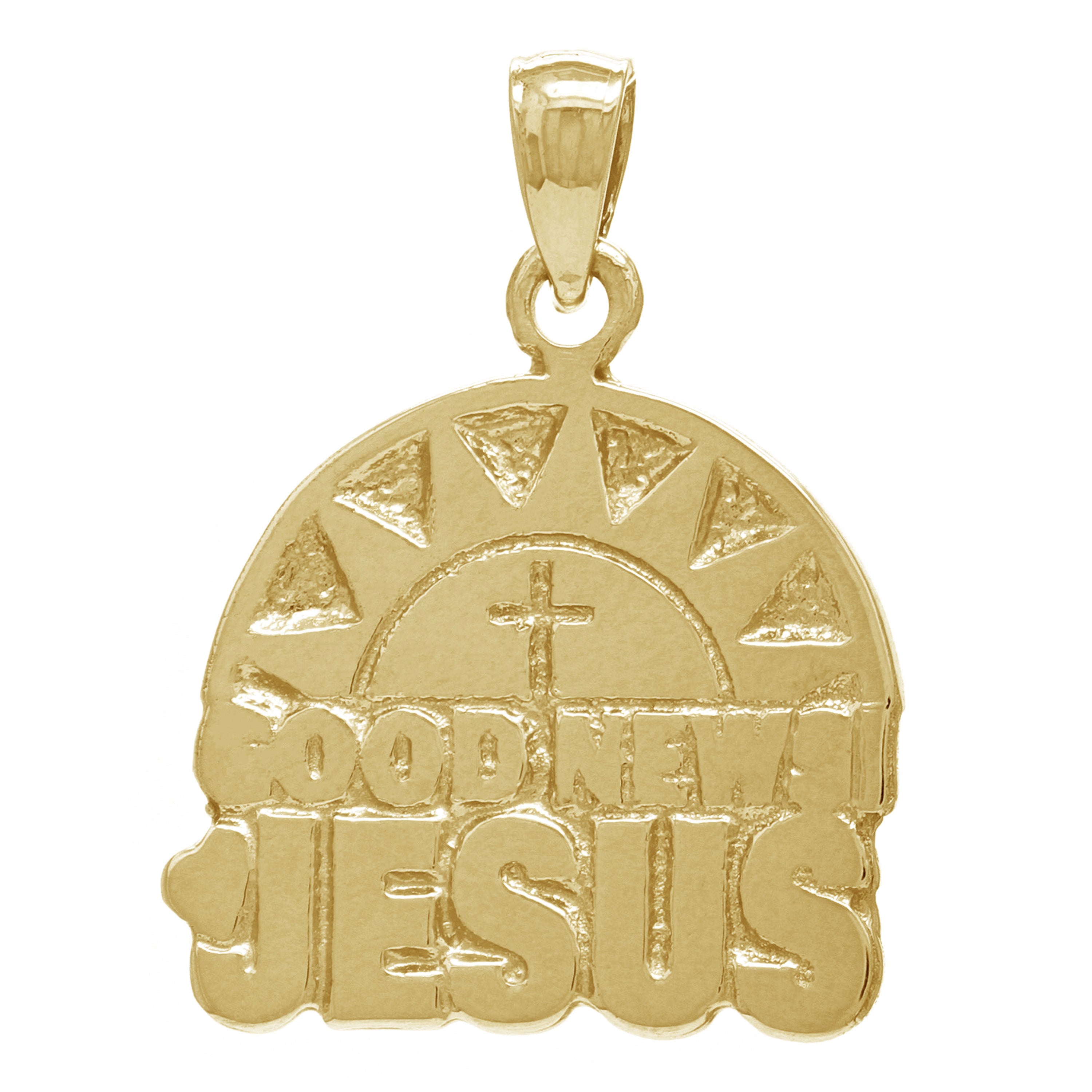 14k Yellow Gold Sun Cross GOOD NEWS JESUS Pendant - Yellow