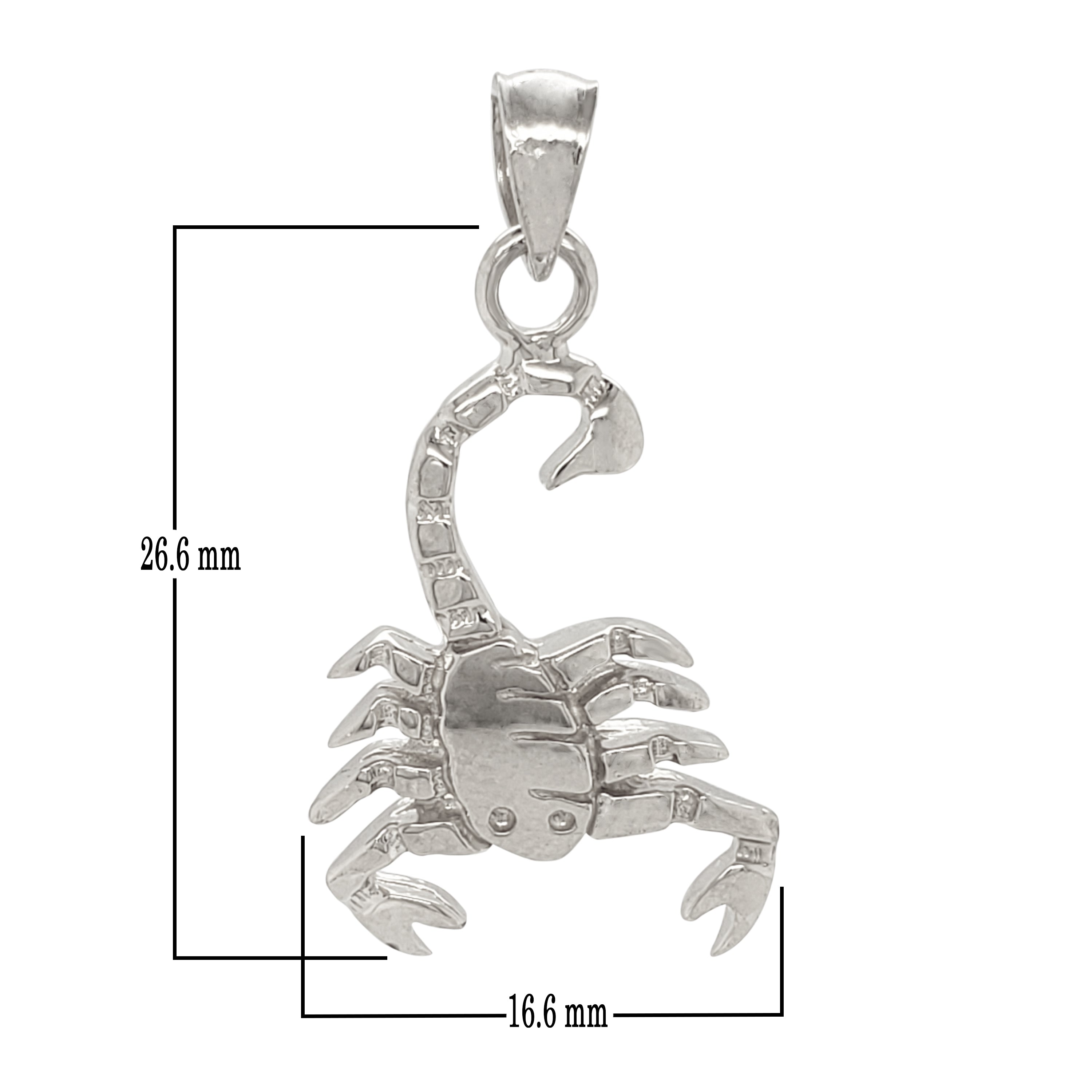 14k White Gold Scorpio Zodiac Sign Scorpion Charm Pendant 1.2" 3.3 grams - White