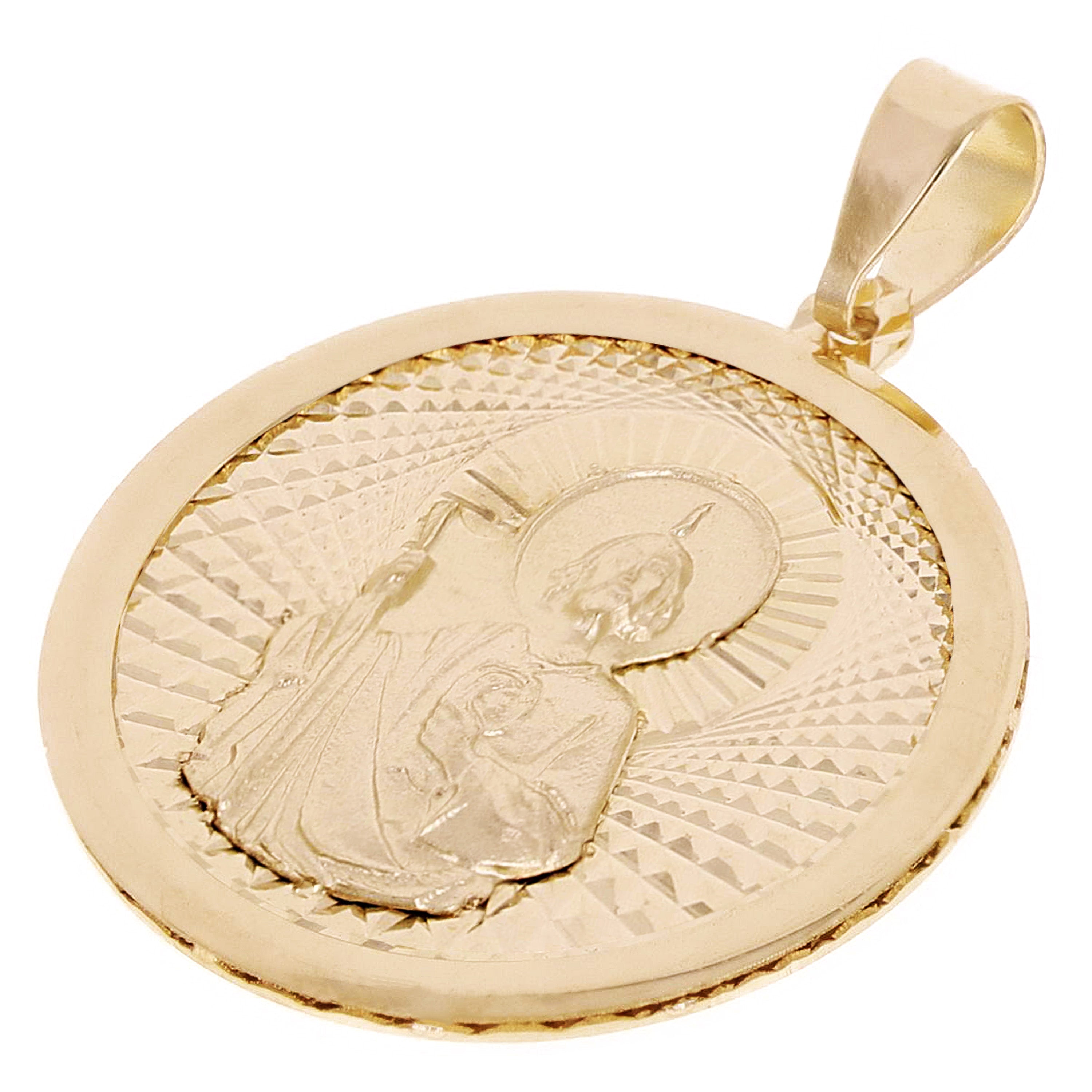 Italian 14k Yellow Gold Saint Jude Medal Charm Pendant 1.1" 2.1 grams - 2.1 grams