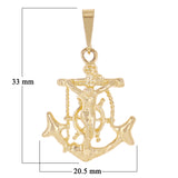 14k Yellow Gold Jesus Christ Crucifix Mariner Anchor Charm Pendant 1.3" 3.1 gram