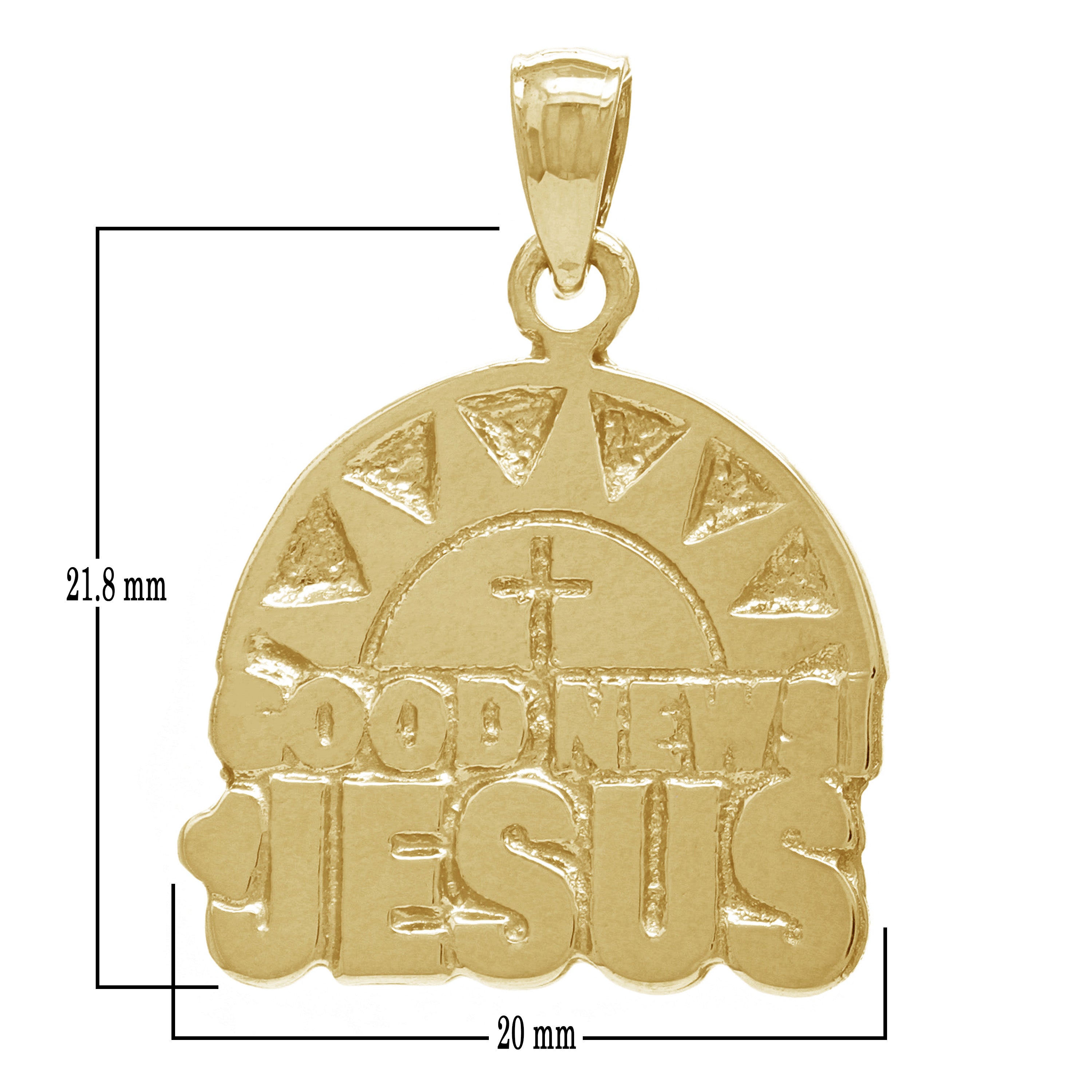14k Yellow Gold Sun Cross GOOD NEWS JESUS Pendant - Yellow