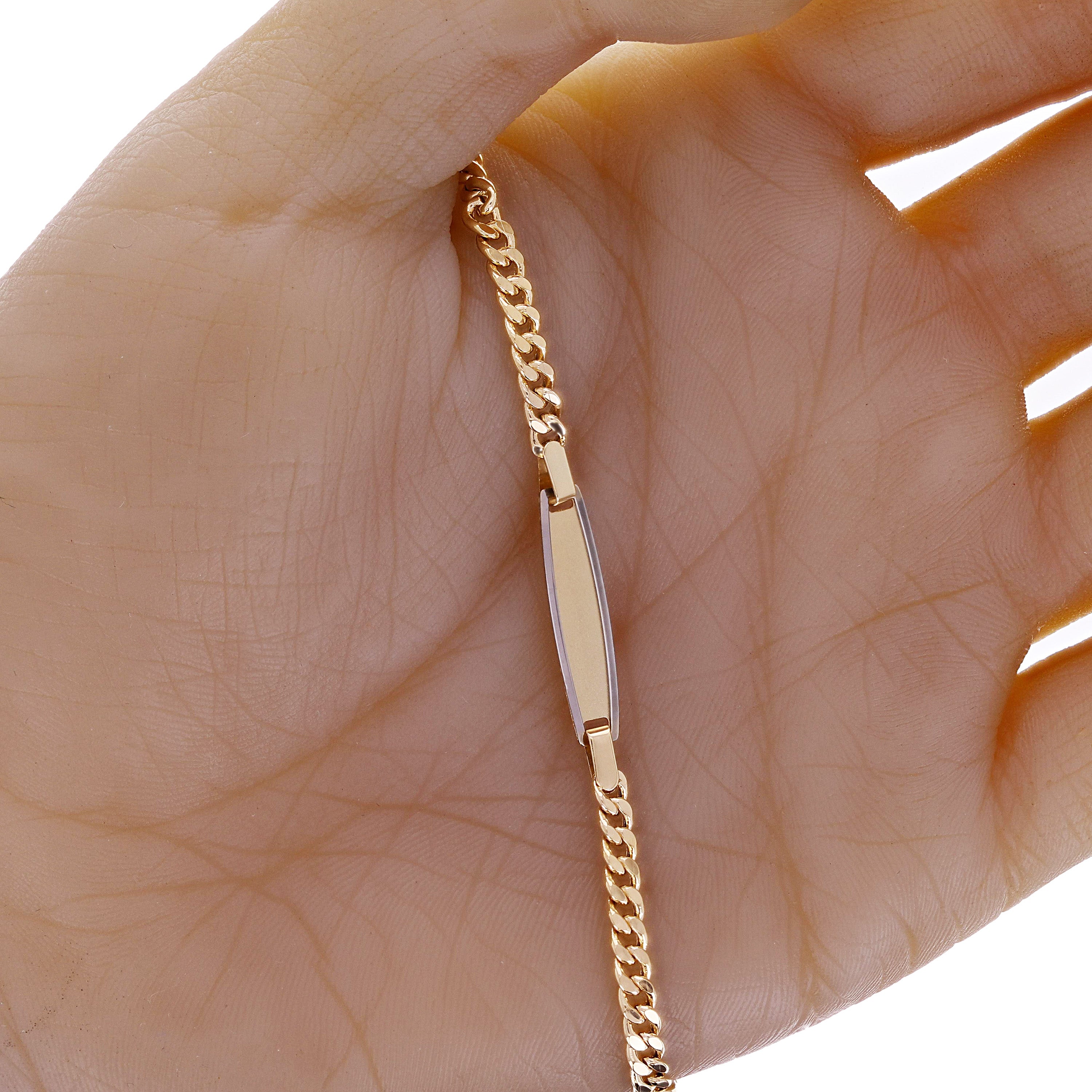 Italian 14k Two-Tone Gold Engravable Baby Kids ID Cuban Bracelet 5.5" 2.6 grams