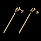 Italian 14k Yellow Gold Round & Tube Bar Dangle Drop Earrings 2.4" 2mm 1.6 grams