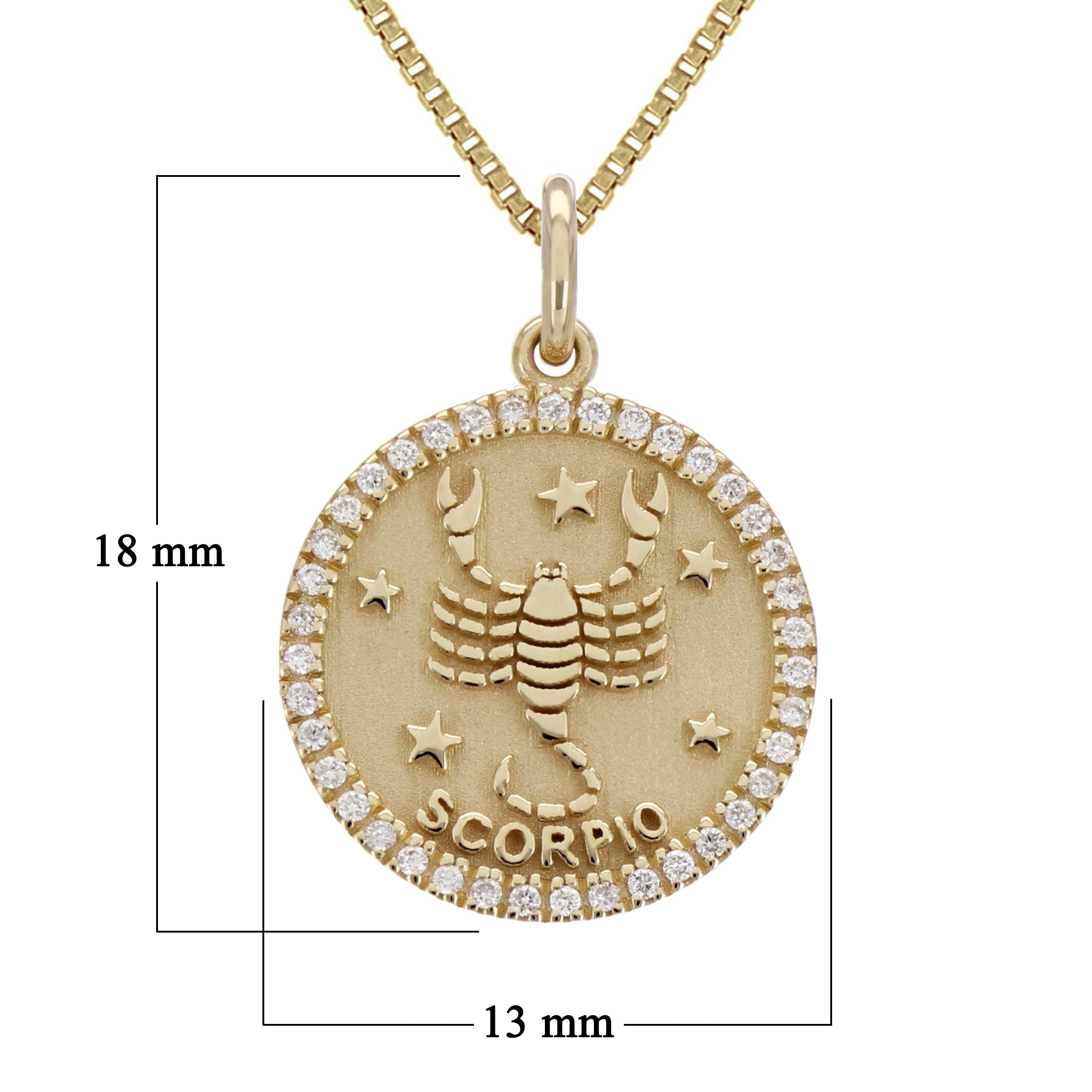 14k Yellow Gold Diamond Zodiac Sign Scorpio Pendant Necklace 18" - Scorpio,Yellow