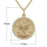 14k Yellow Gold Diamond Zodiac Sign Scorpio Pendant Necklace 18" - Scorpio,Yellow