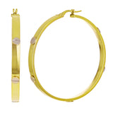Italian 14k Yellow & White Gold Hollow Love Screw Design Hoop Earrings 1.8" 4mm
