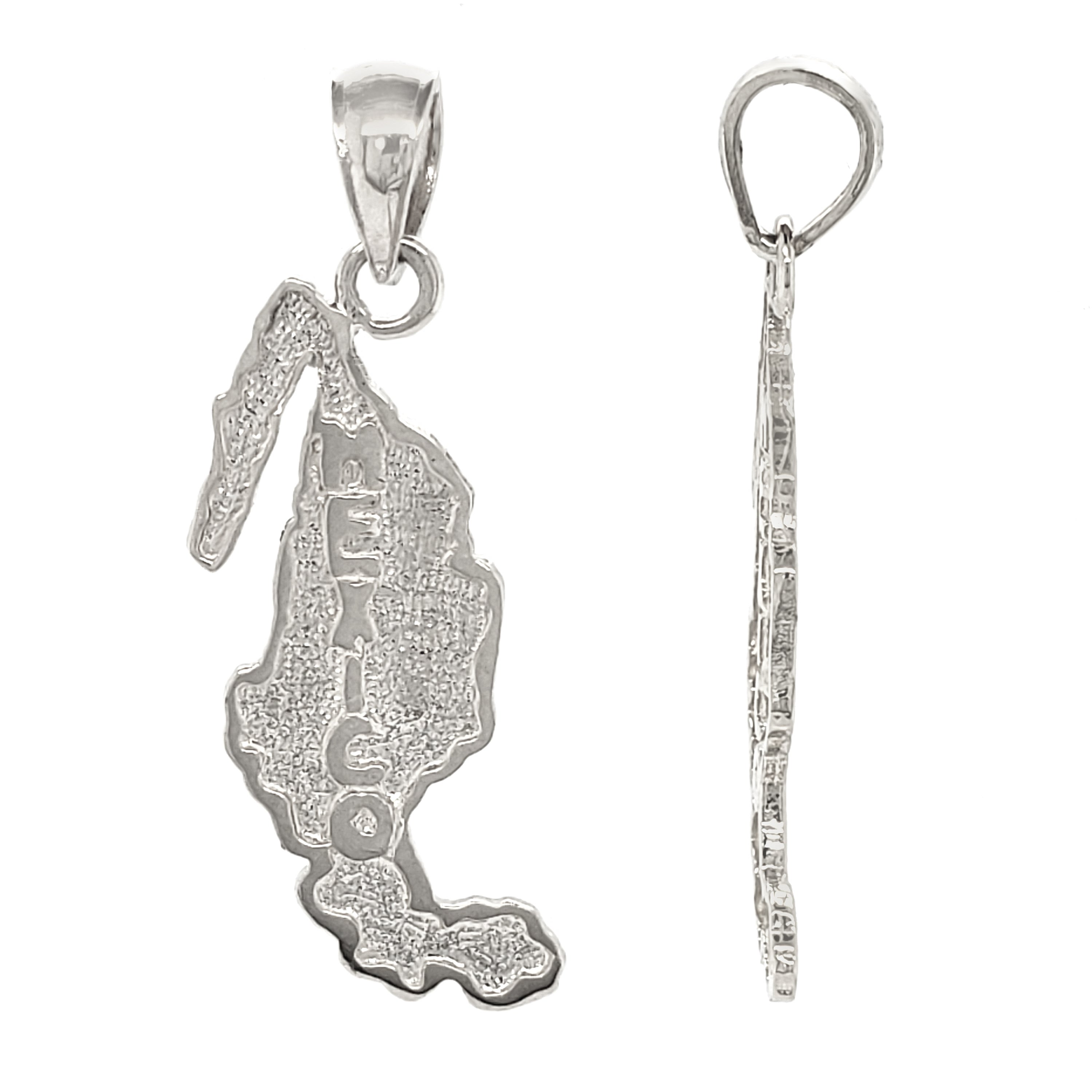 14k White Gold Mexico Charm Pendant Travel Souvenir Country Map 1.5 grams - White