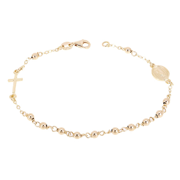 Italian 14k Yellow Gold Miraculous Medal Rosary Bracelet 7.5