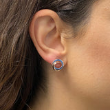 Italian 14k White & Rose Gold Double Entwined Eternity Circle Stud Earrings - Entwined Tubular