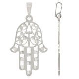 14k White Gold Hamsa Hand Of Fatima Evil Eye Pendant - White