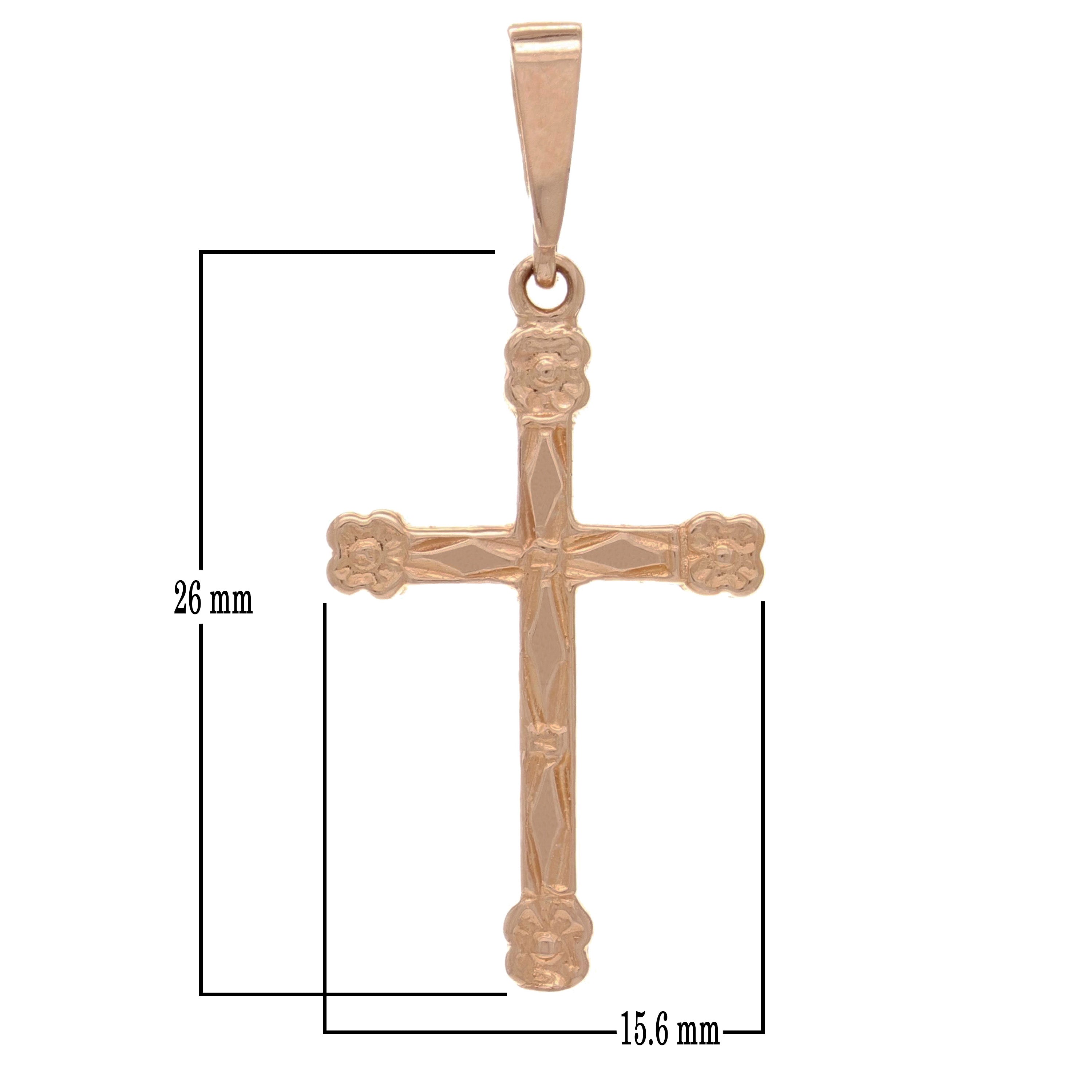14k Rose Gold Cross Charm Pendant with Flower Religious 1.3" 1.4 grams - Rose