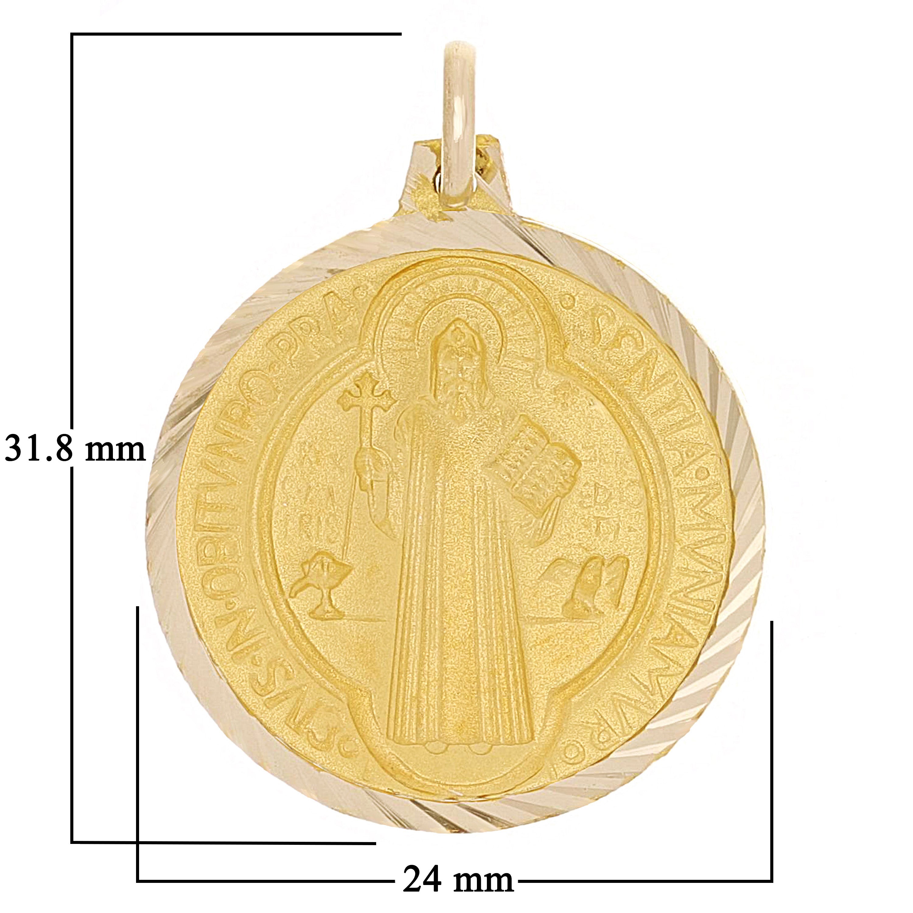 Italian 14k Yellow Gold Saint Benedict Reversible Medal Pendant 1.3" 4.5 grams - 1.3" 4.5 grams