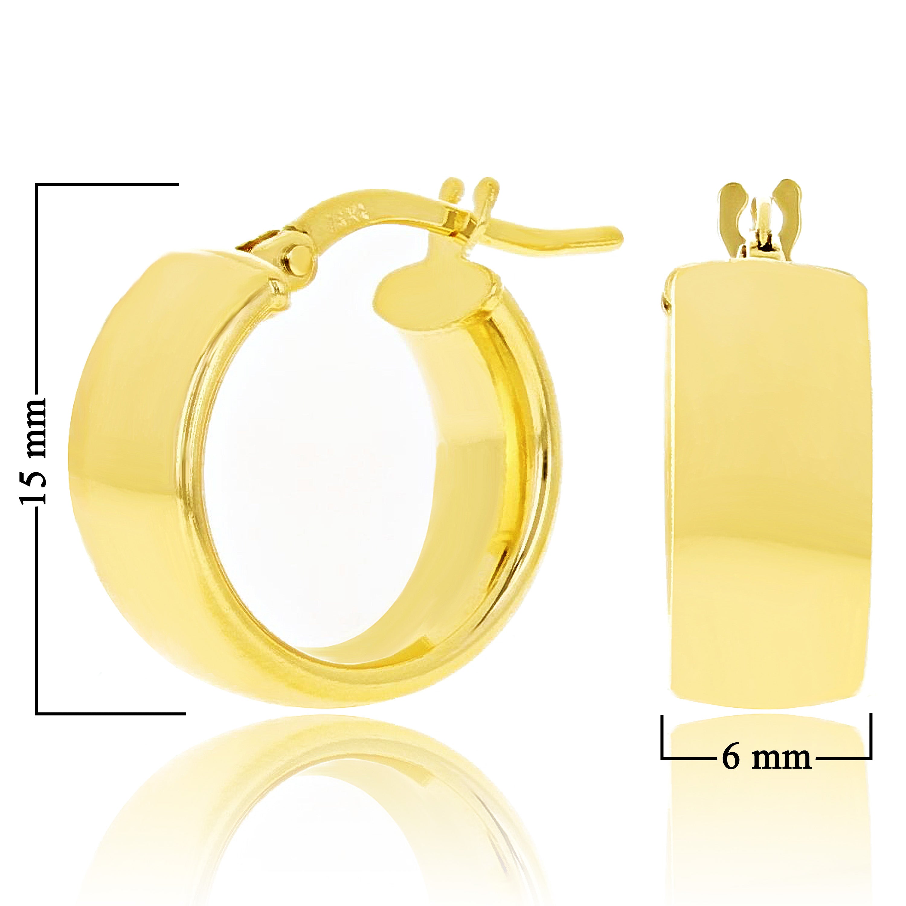 Italian 14k Yellow Gold Rounded Flat Tube Small Hollow Hoop Earrings 15mm x 6mm - 1.7 grams