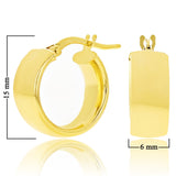 Italian 14k Yellow Gold Rounded Flat Tube Small Hollow Hoop Earrings 15mm x 6mm - 1.7 grams