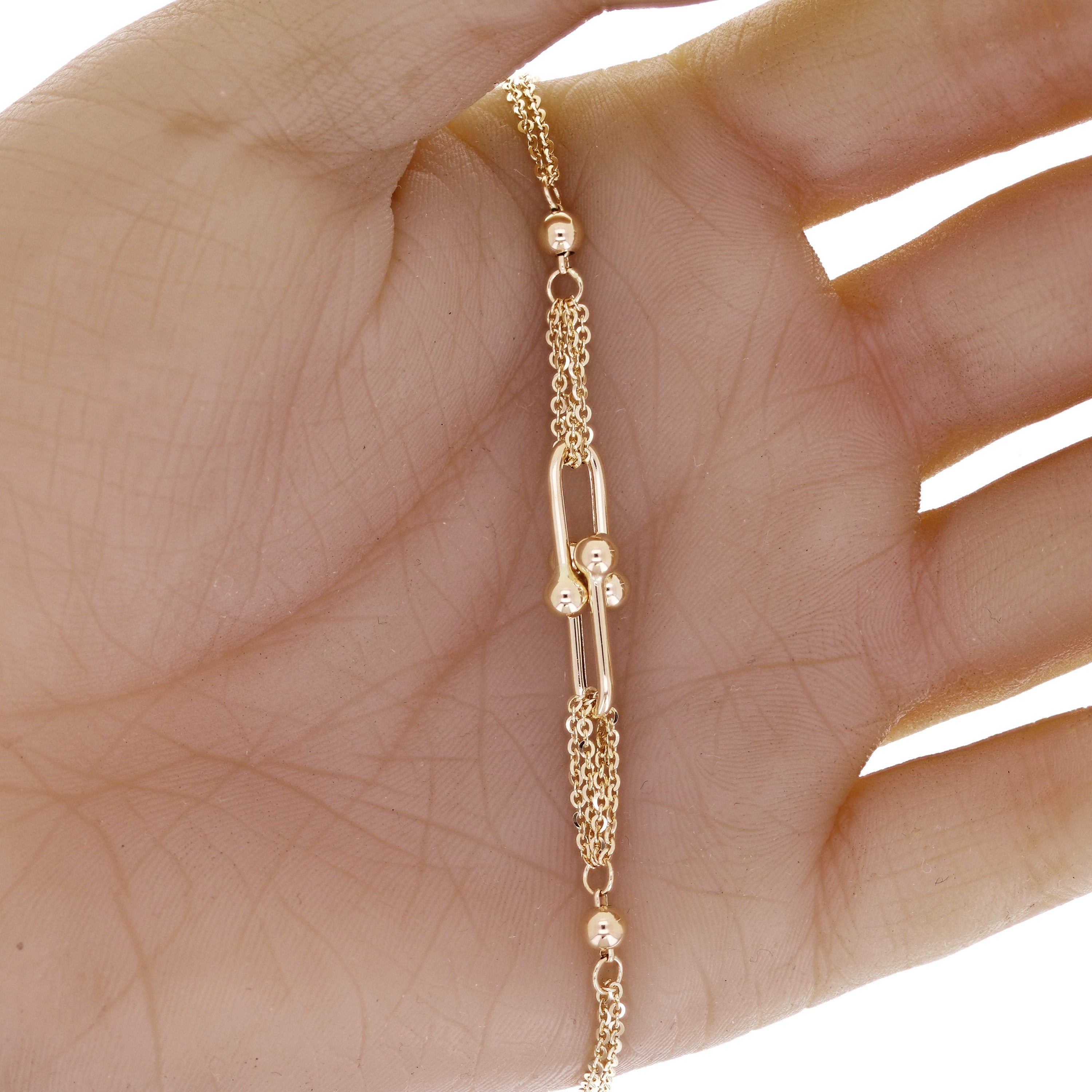 Italian 14k Yellow Gold Semi-Solid U-Link Chain Bracelet 7.5" 8mm 4.1 grams