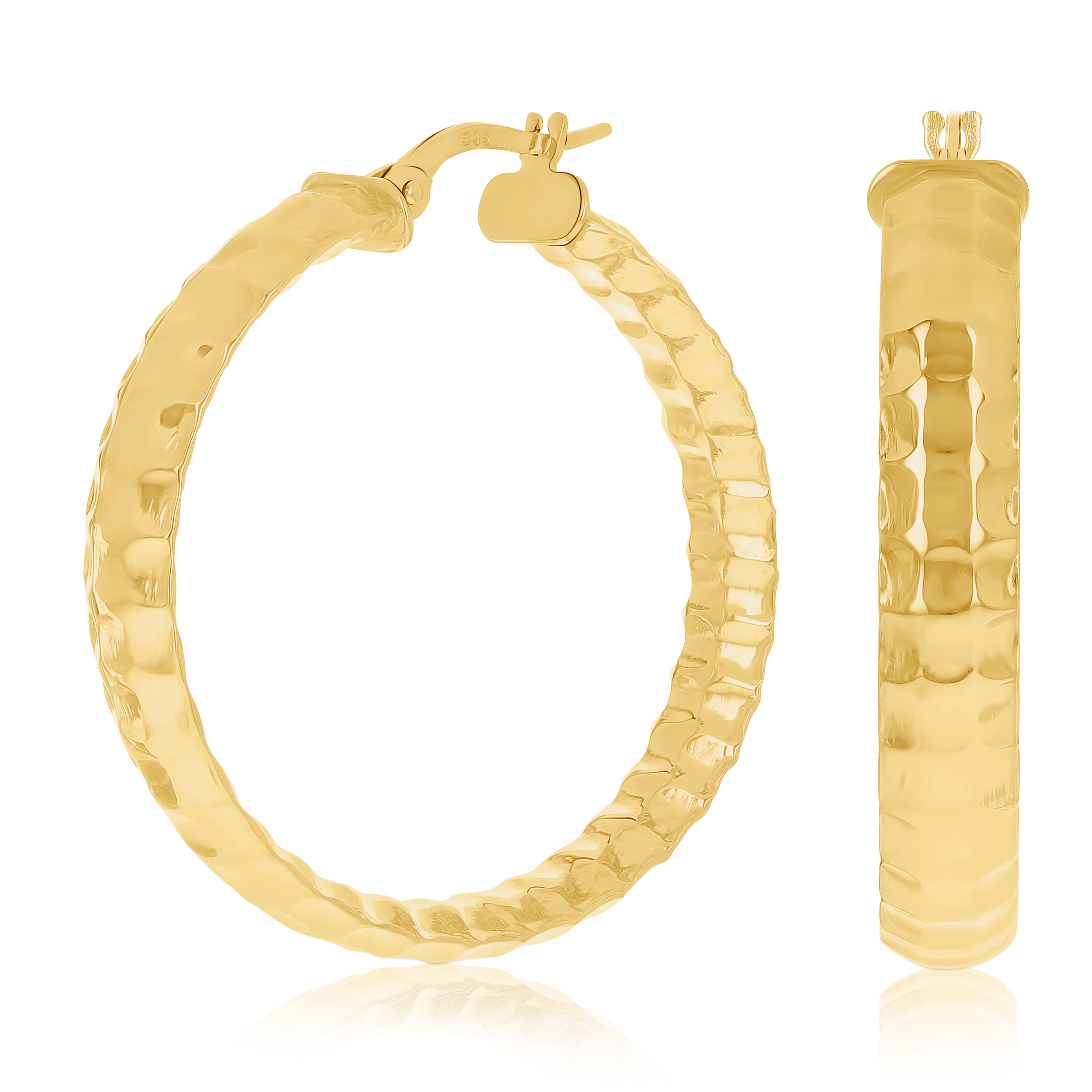 Italian 14k Yellow Gold Hollow Polished Faceted Earrings 1.3" 5mm 3.4 grams