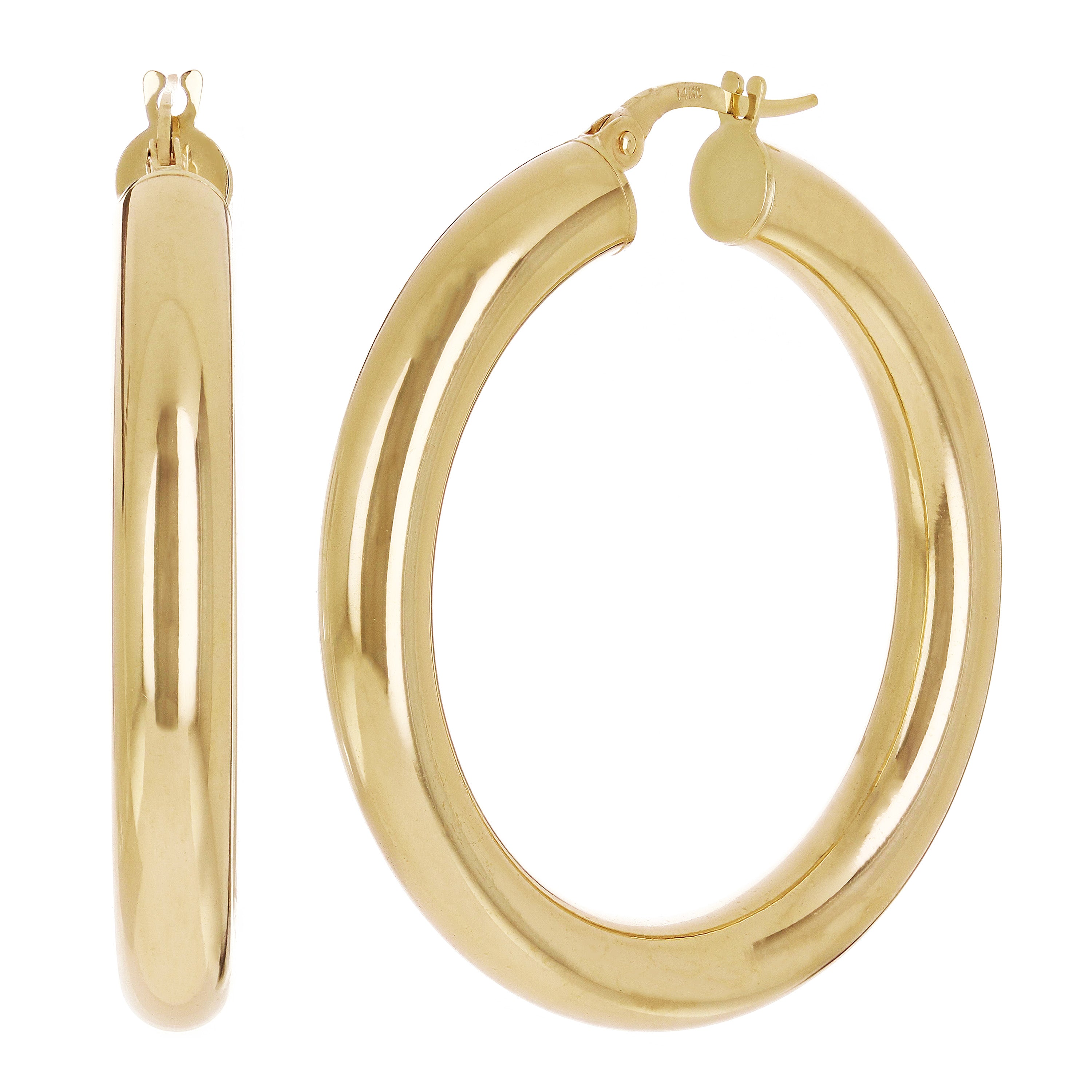 Italian 14k Yellow Gold High Polished 1.6" 5mm Diameter Round Hoop Earrings 6.2g