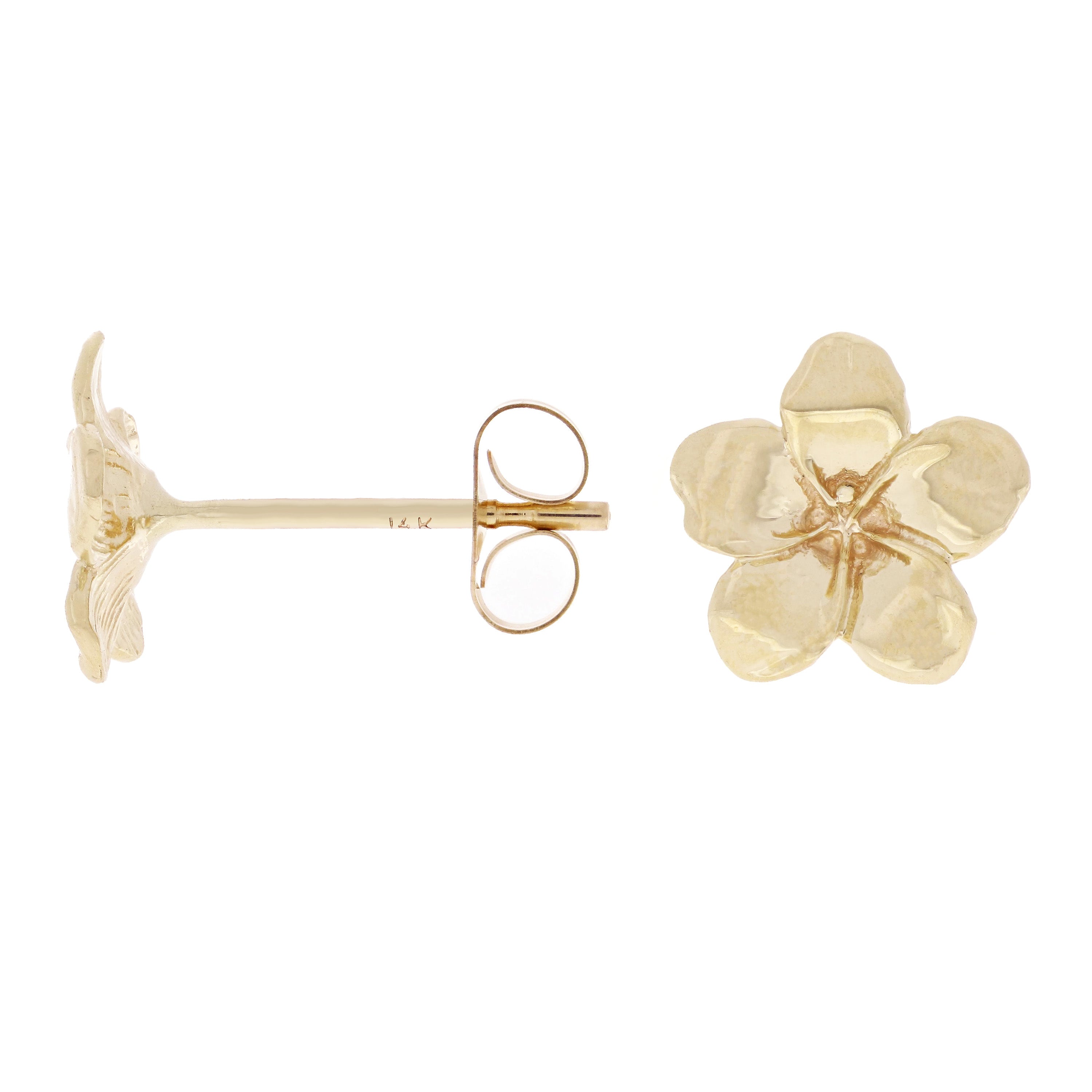 14k Yellow Gold Hawaiian Plumeria Flower Stud Earrings Medium - Medium