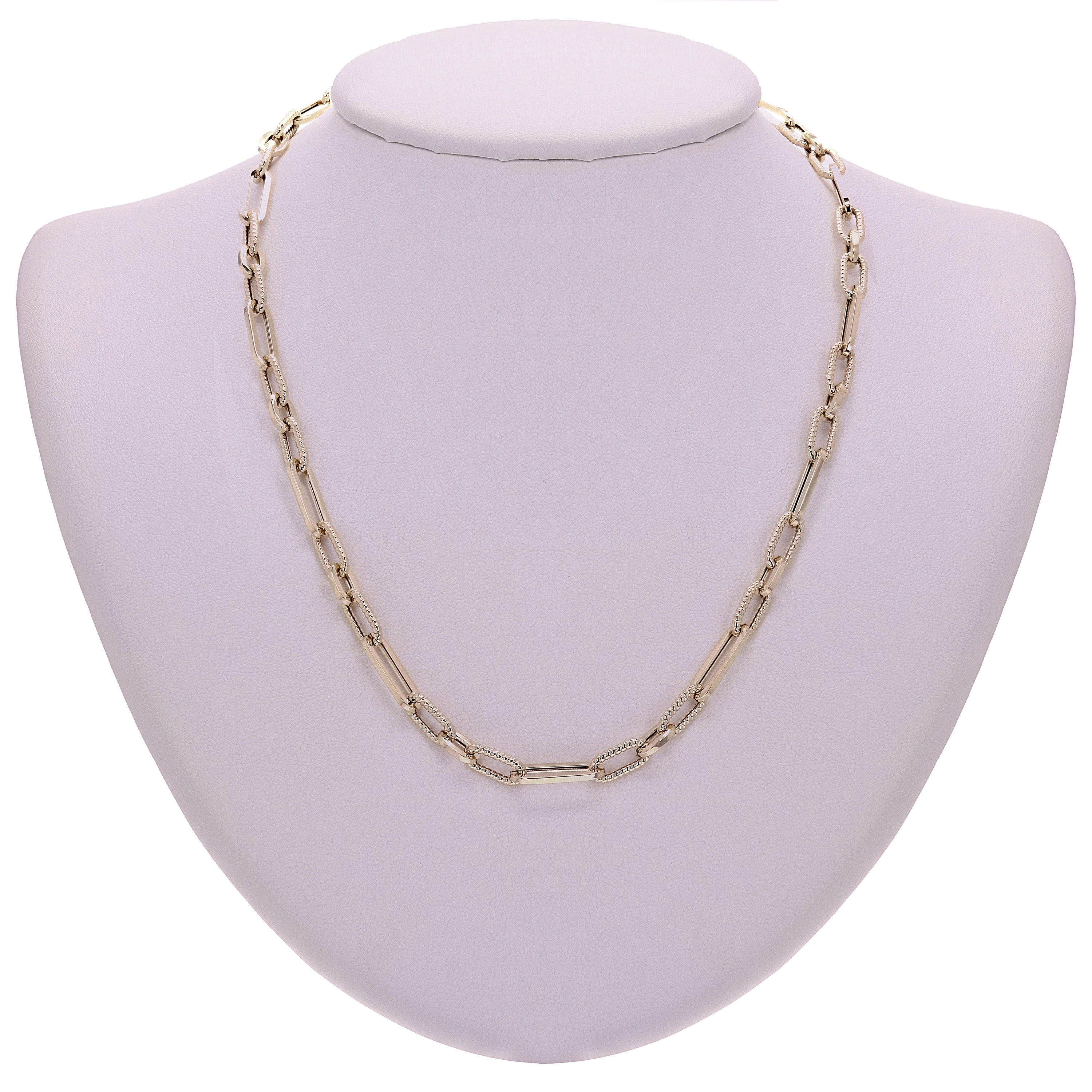 Italian 14k Yellow Gold Plain & Twist Paper Clip Link Chain Necklace 18" 9.1 grams