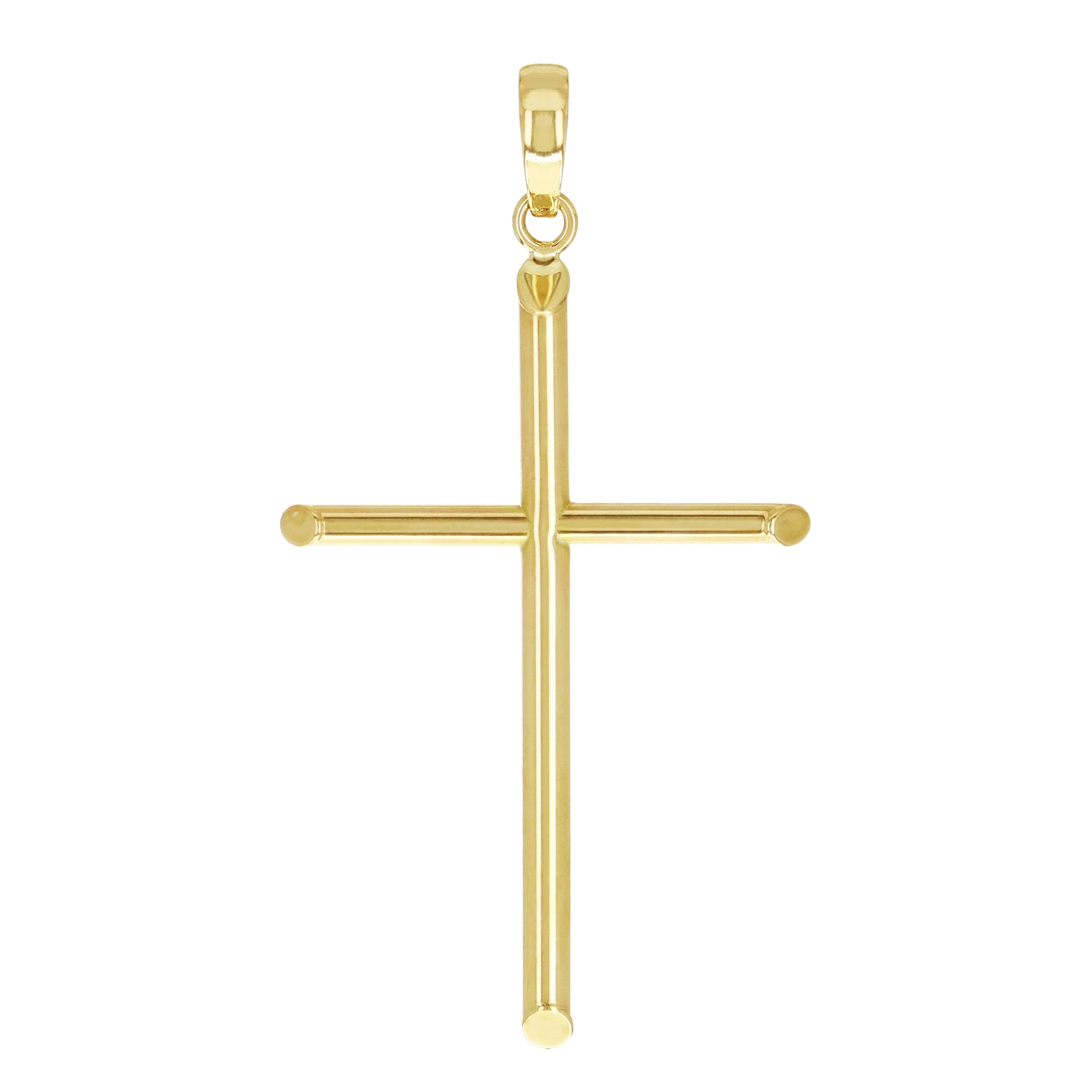 Italian 14k Yellow Gold Hollow High Polish Plain Cross Charm Pendant 1.5" 0.8g