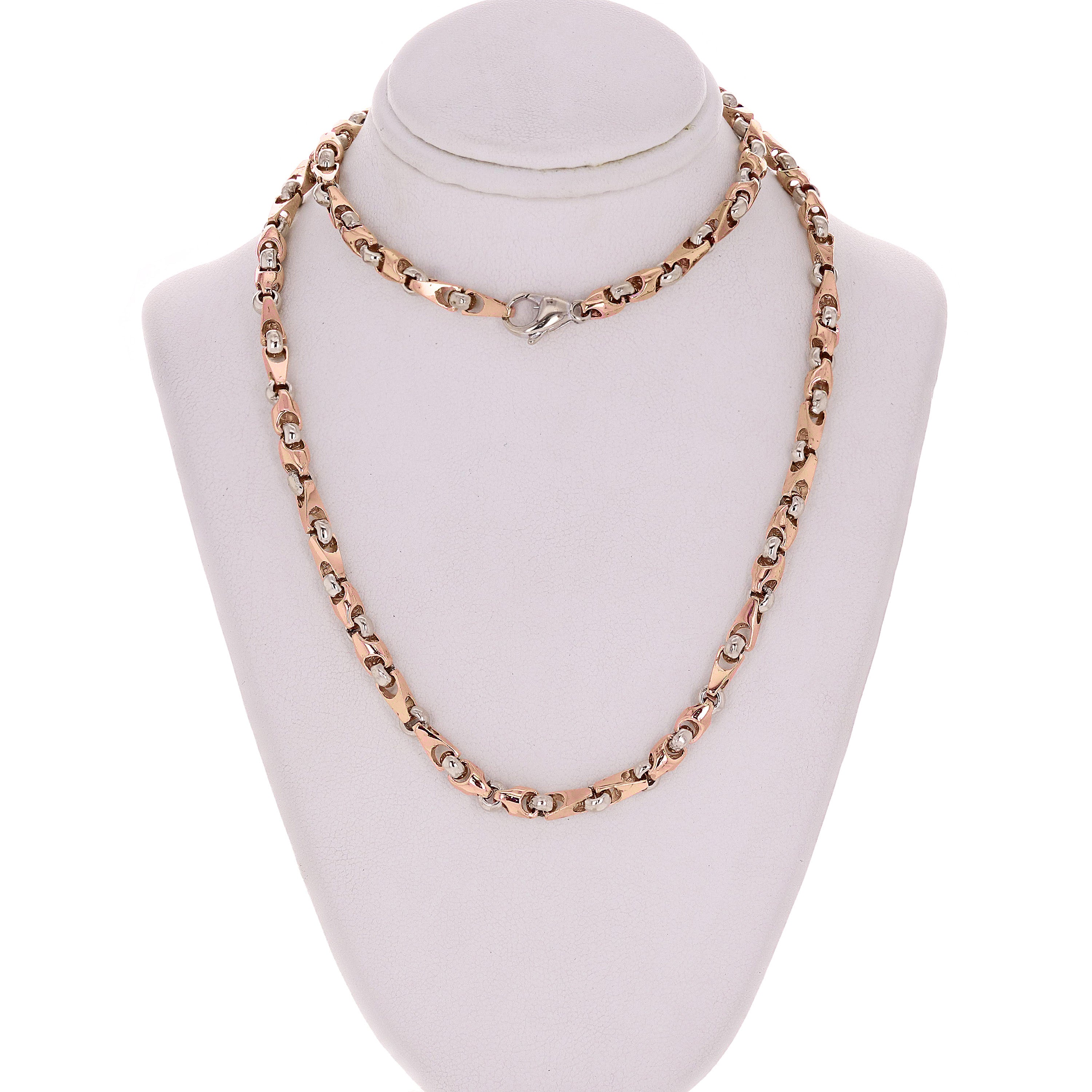 14k Rose & White Gold Handmade Fashion Link Necklace 22" 5mm 48 grams - Rose and White,22"