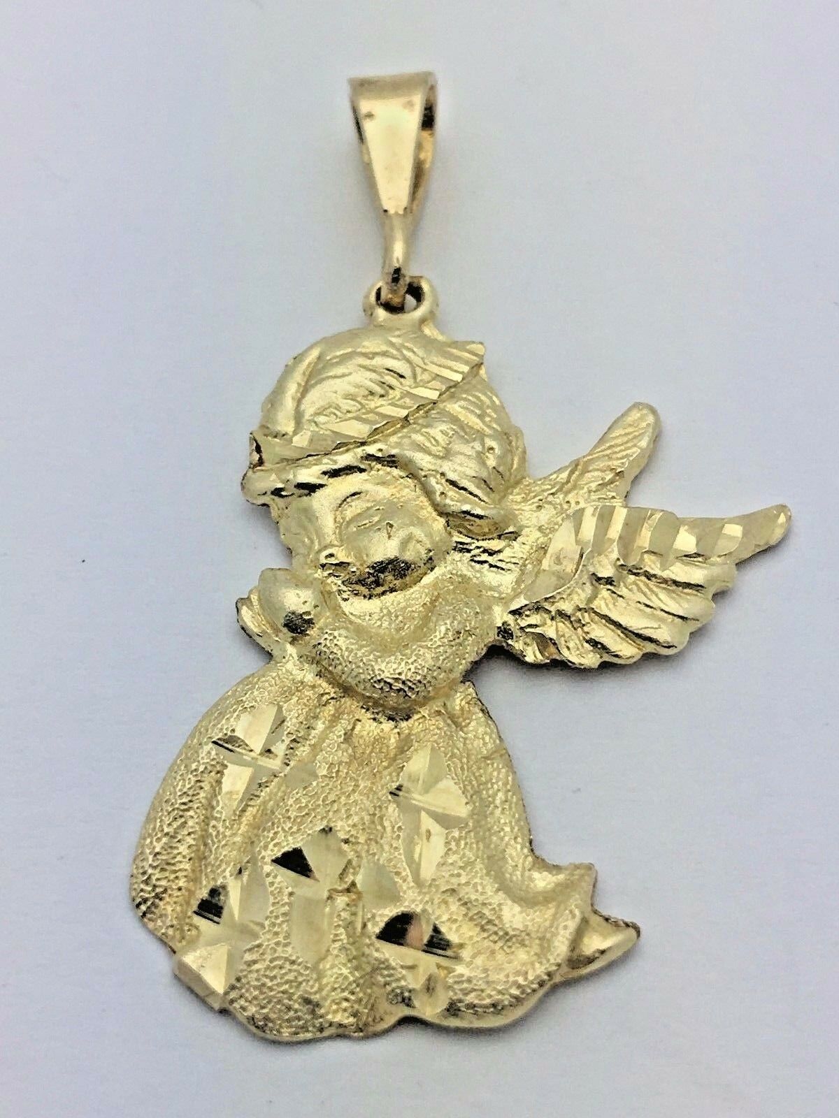 10k Yellow Gold Diamond Cut Praying Little Angel Charm Pendant 3.6 grams