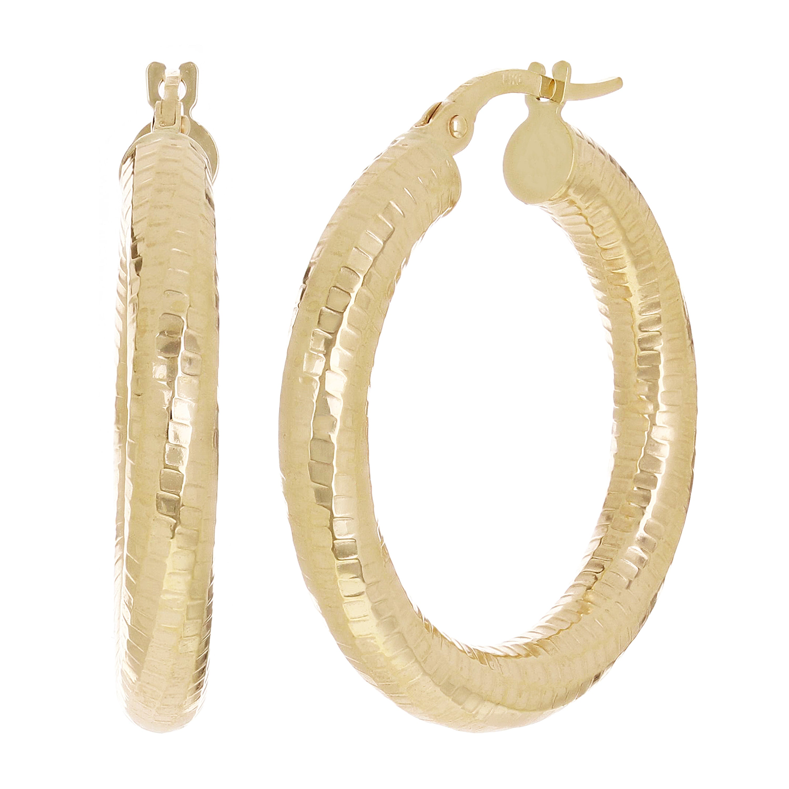 Italian 14k Yellow Gold Honeycomb Hollow Round Hoop Earrings 1.2" 4mm 3.5 grams