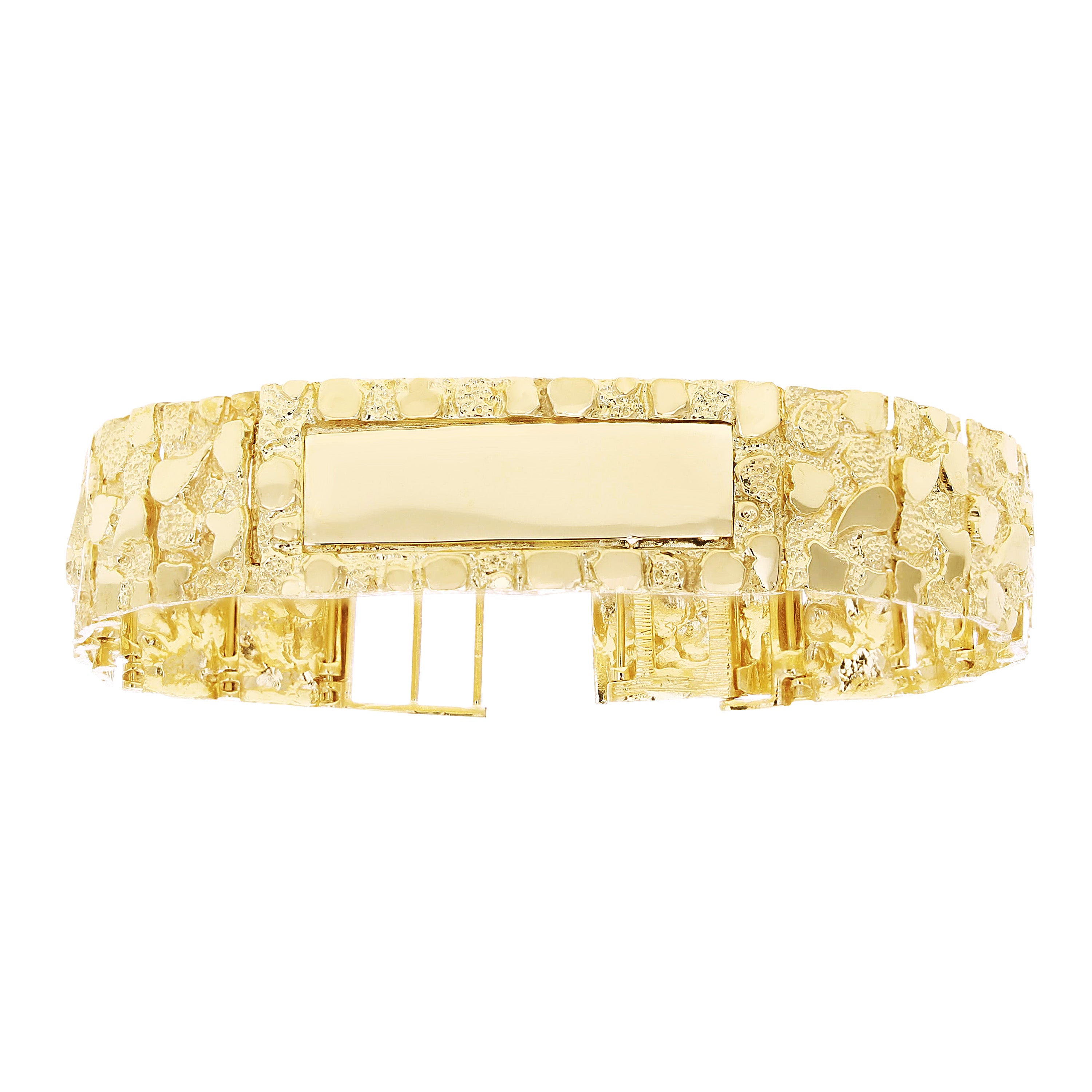 10k Yellow Gold Solid Nugget ID Bracelet Adjustable 7.5-8" 19mm 45.6 grams - 8" 45.6 grams
