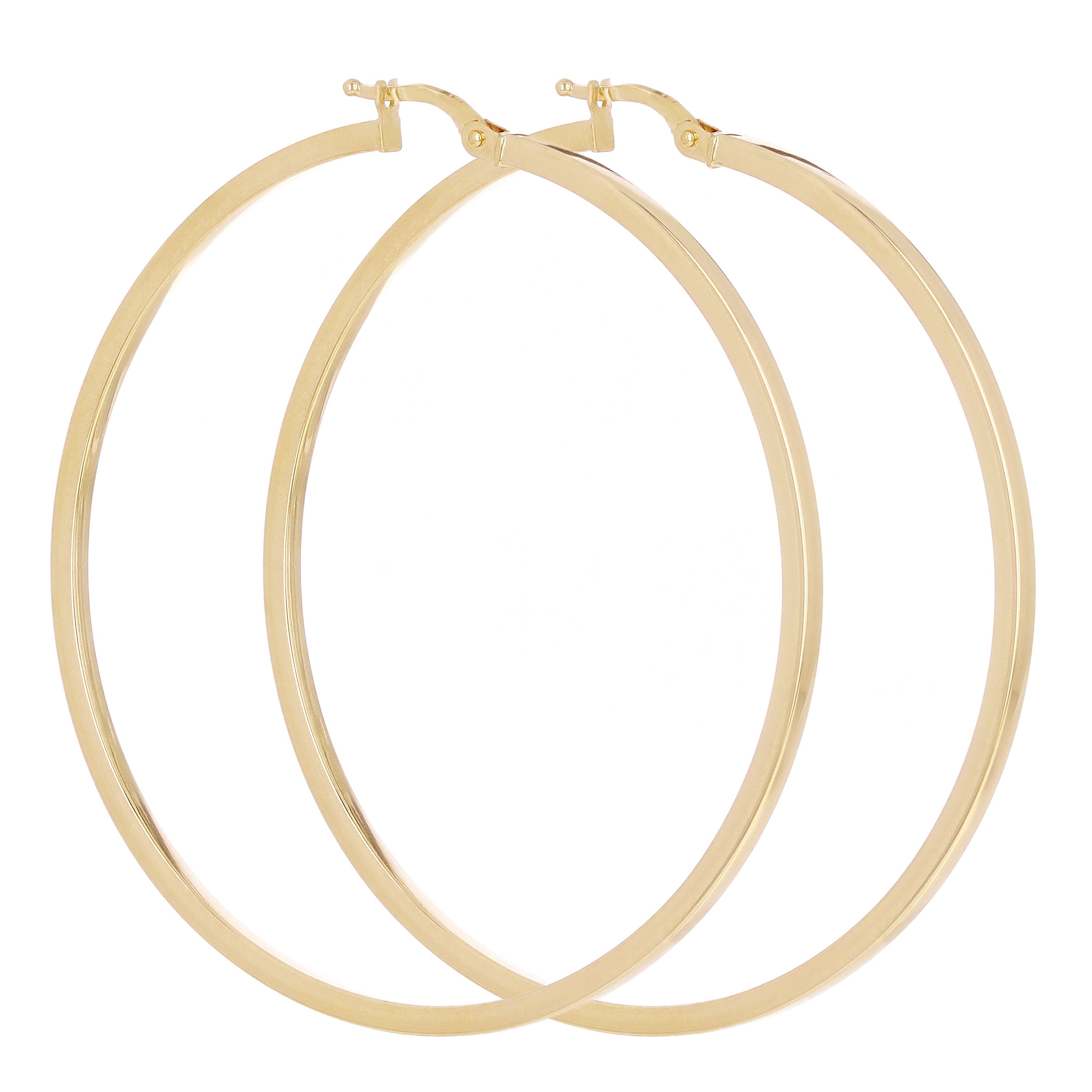 Italian 14k Yellow Gold Polished Flat Tube Hollow Hoop Earrings 2.3" 2.5mm 3.8g
