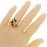 14k Yellow Gold Sapphire & Diamond Accent Floral Leaf Cluster Ring Size 7.5