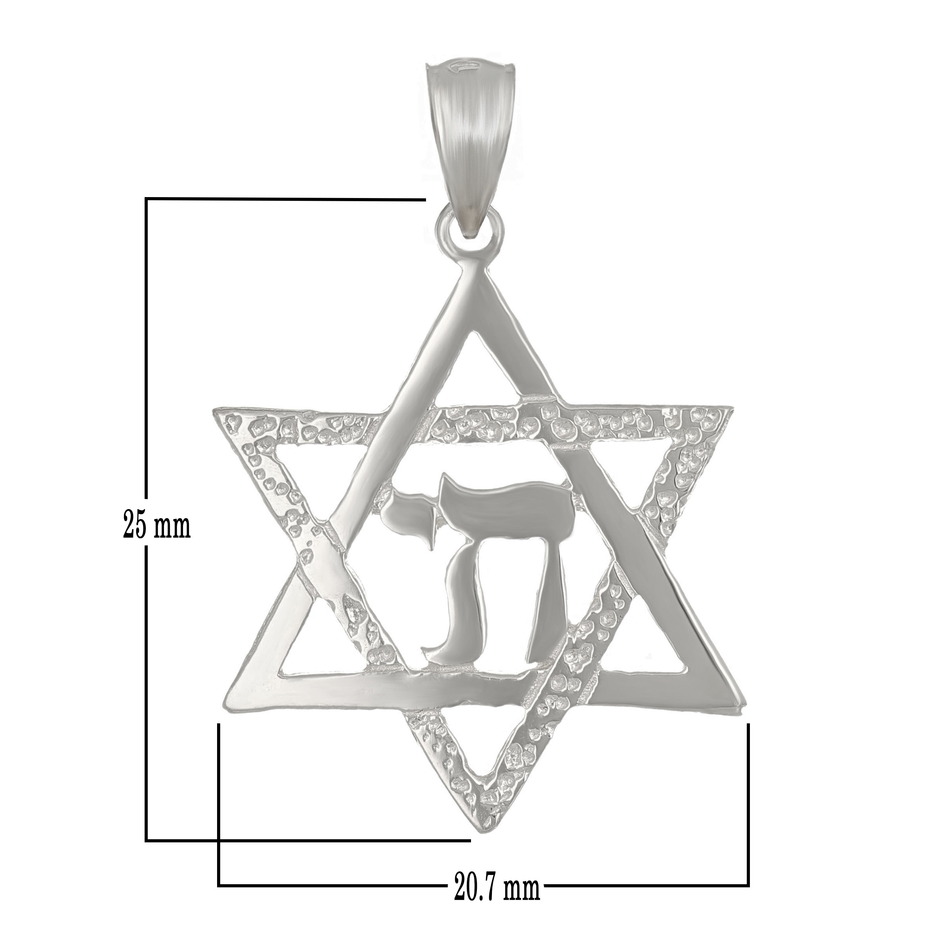 14k White Gold Jewish Star Of David Hebrew Chai Charm Pendant 2.2 grams - White