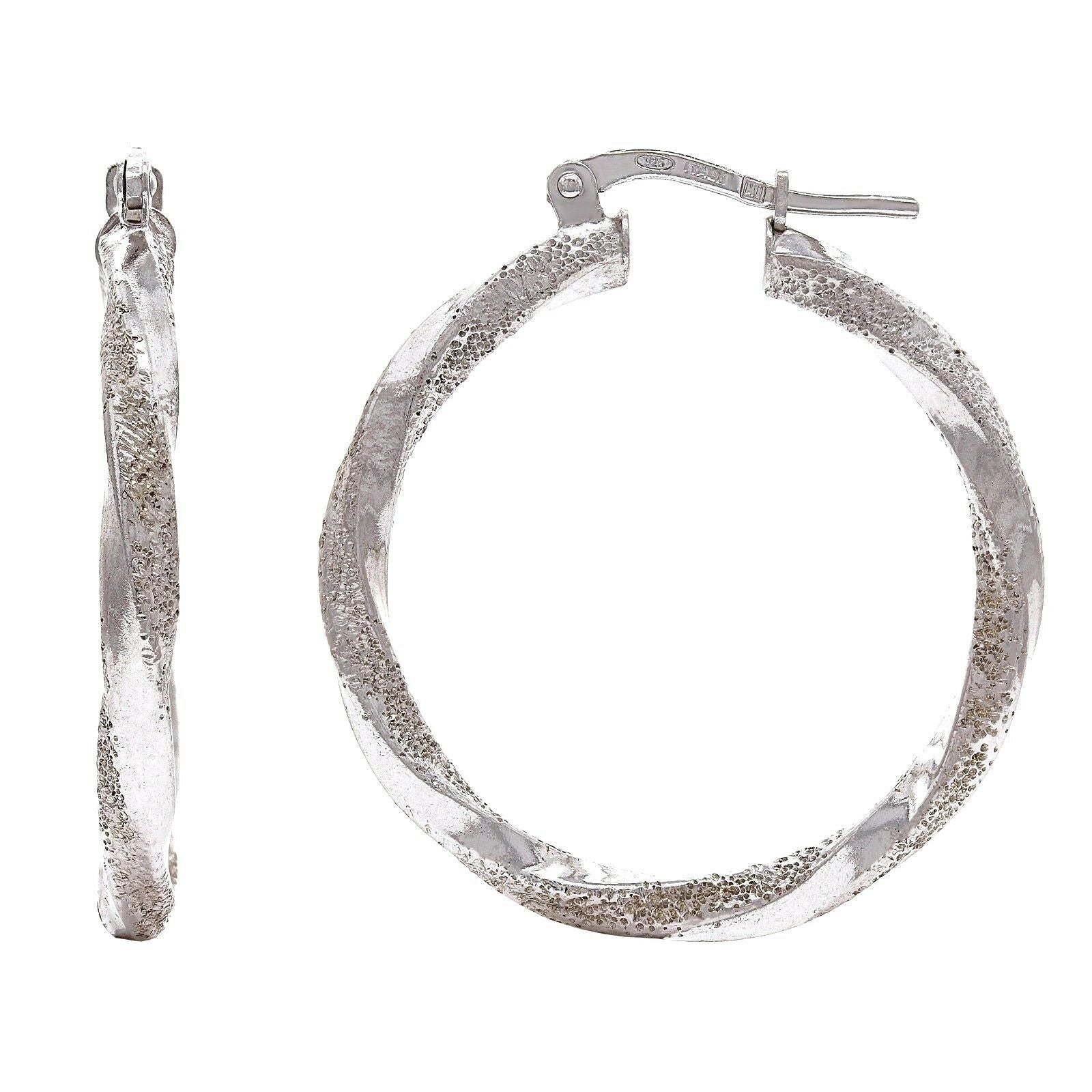 925 Sterling Silver Solid Round Twisted Loop Hoop Earrings 1.2" 3mm 5 grams