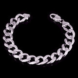 Men's 14k White Gold Solid Flat Cuban Chain Bracelet Link 7" 12.5mm 35 grams - 7"