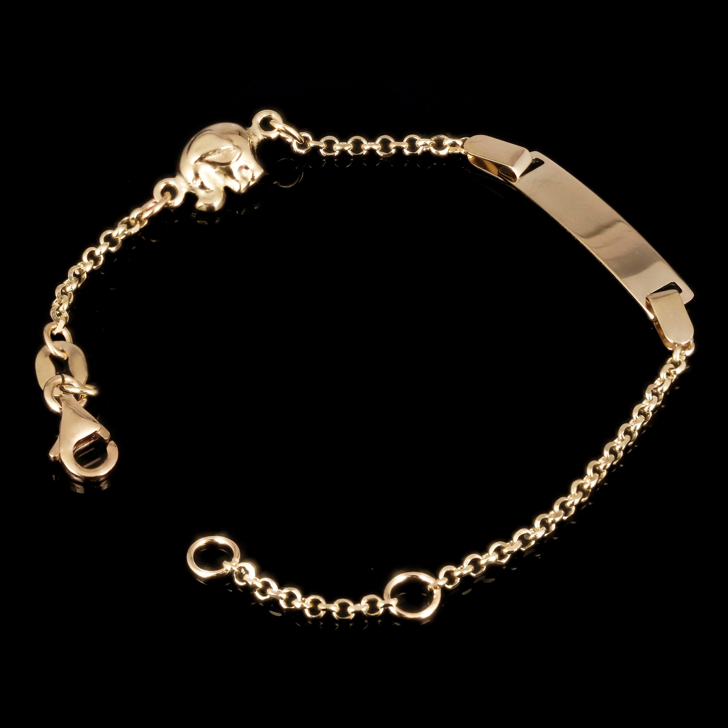 Italian 14k Yellow Gold Engravable Elephant Charm Baby Kids ID Bracelet 5.5"