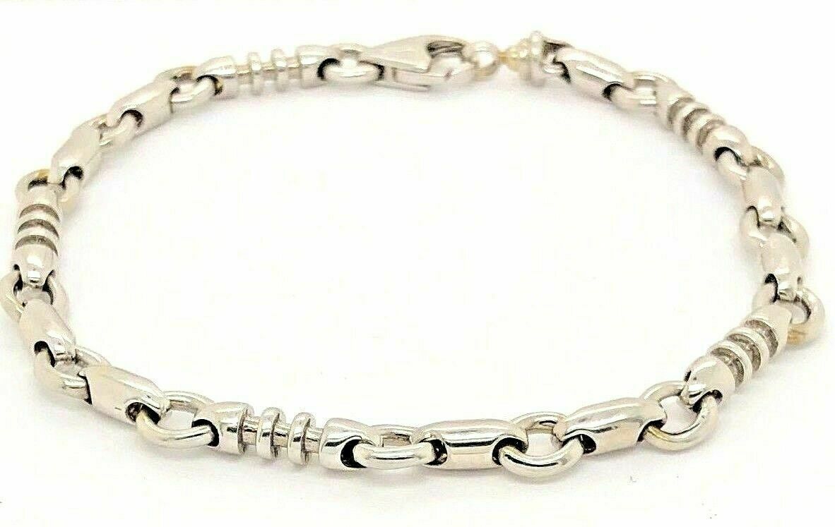 14k White Gold Handmade Fashion Link Bracelet 8.5" 6.3mm 24.7 grams - 8.5"