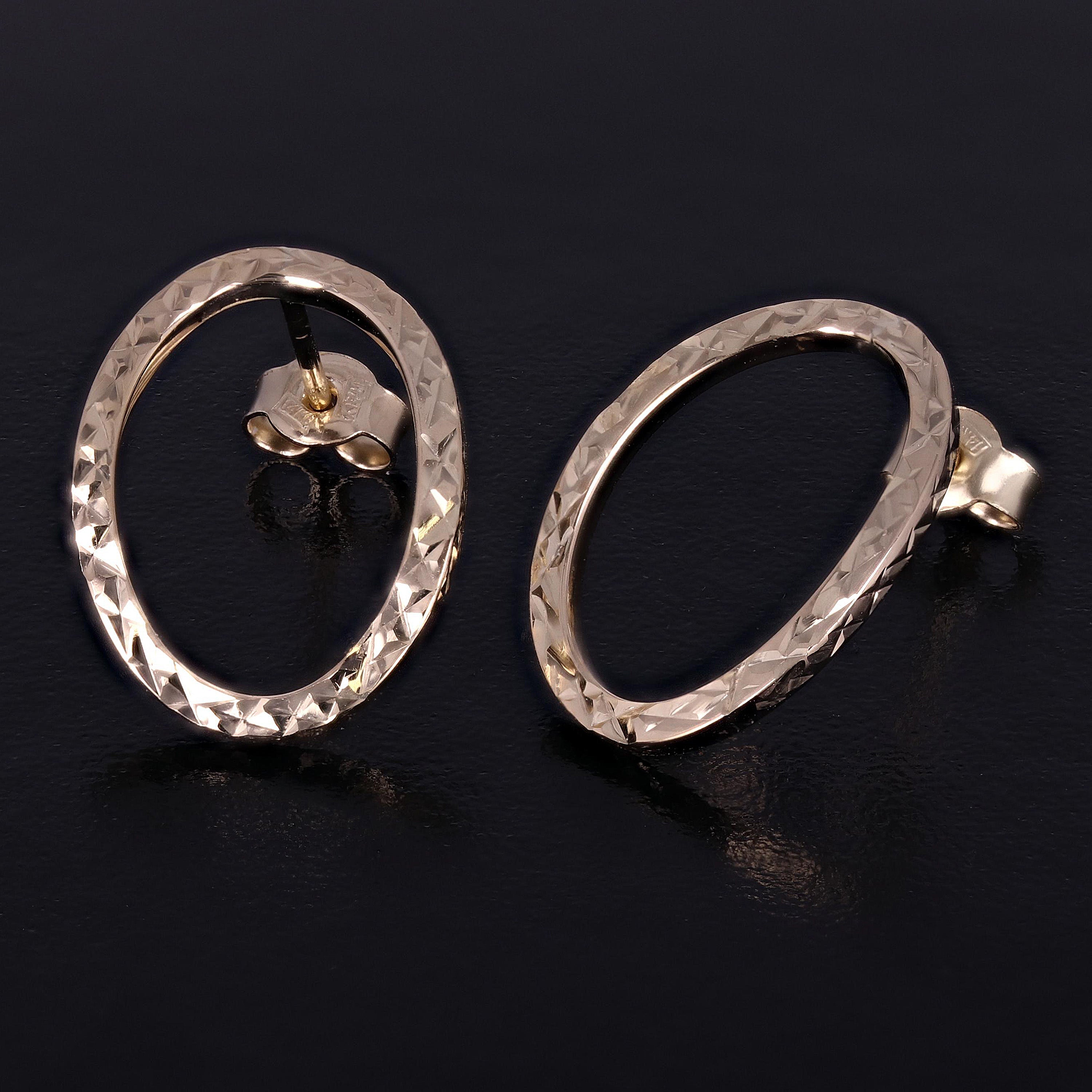 Italian 14k Yellow Gold Diamond-Cut Eternity Circle Hoop Drop Stud Earrings - Diamond Cut Yellow
