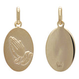 14k Yellow Gold Embossed Dürer's Praying Hands Oval Medallion Pendant 1.6 grams