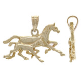 14k Yellow Gold Solid Satin Finish Running Horses Charm Pendant 1.9 grams - Yellow