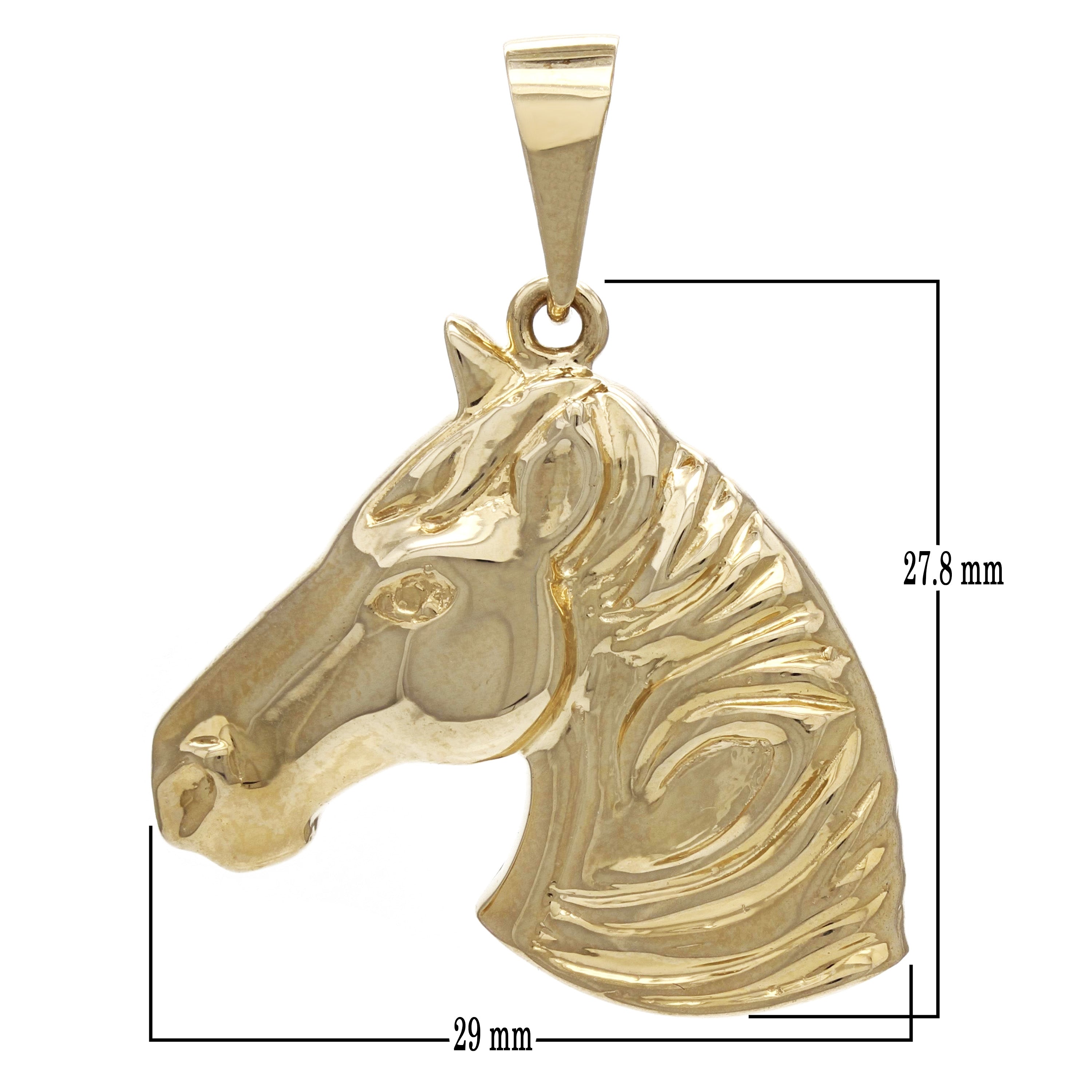 14k Yellow Gold 3D Lucky Stallion Horse Head Charm Pendant 1.45" 8.4 grams - Yellow