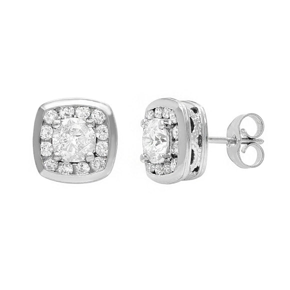 14k White Gold 1.50ctw Diamond Halo Square Basket Stud Earrings