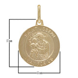 14k Yellow Gold Embossed Saint Joseph Round Medallion Pendant 2.1 grams