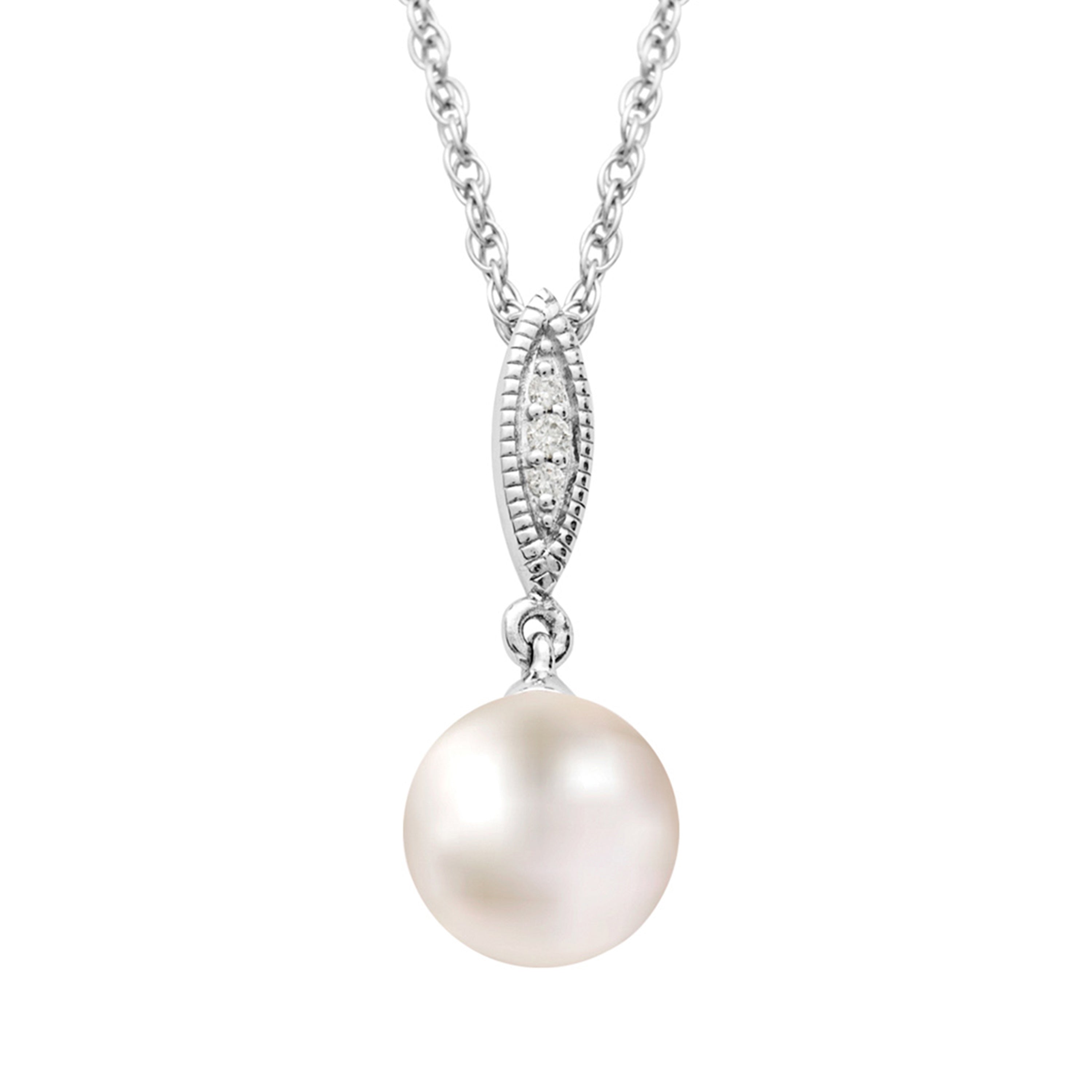 14k White Gold Diamond & Freshwater Pearl Pendant Necklace 18"