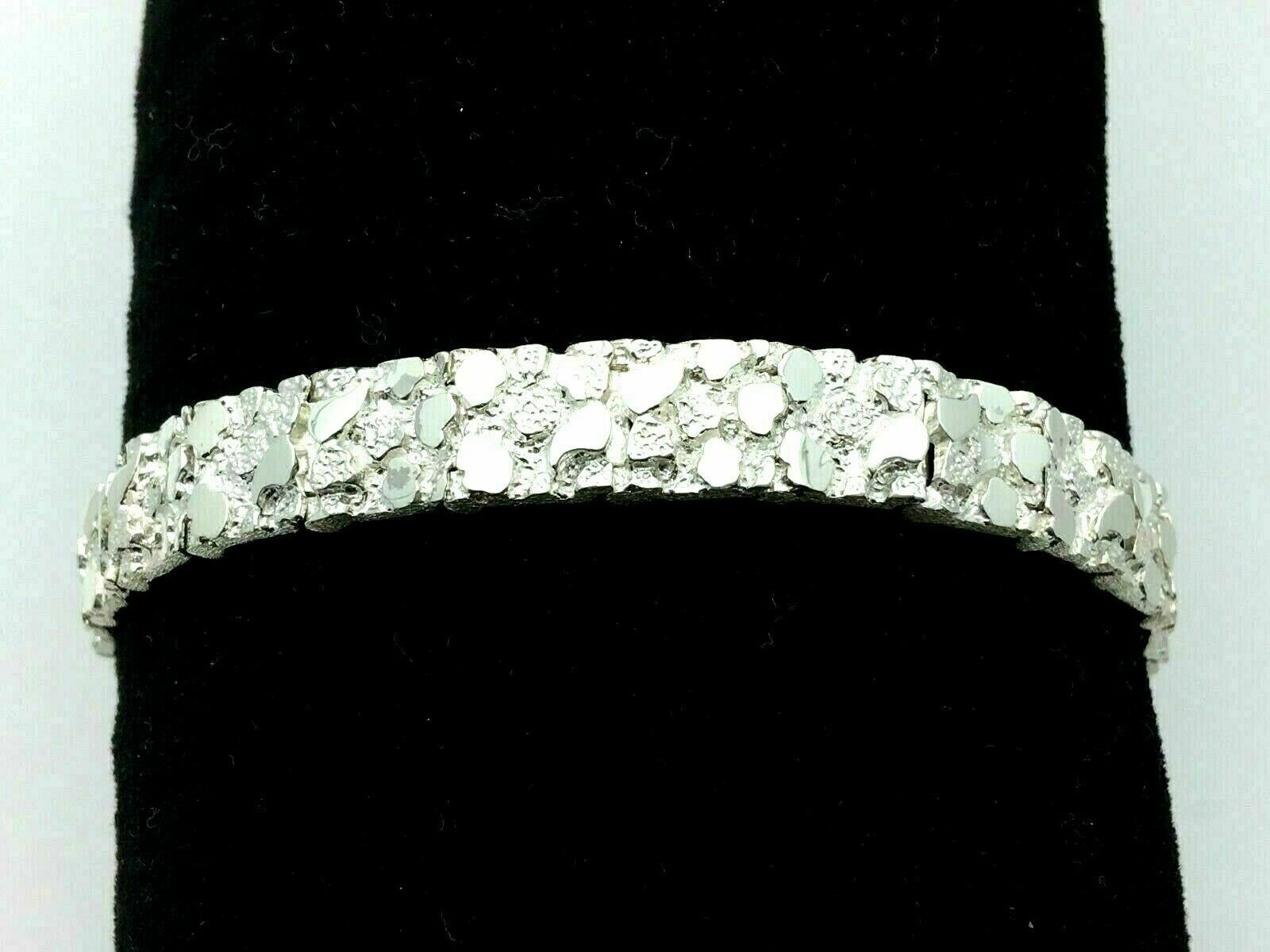 925 Sterling Silver Solid Nugget Bracelet Adjustable Link 8.5" 9.25mm 23.8 grams