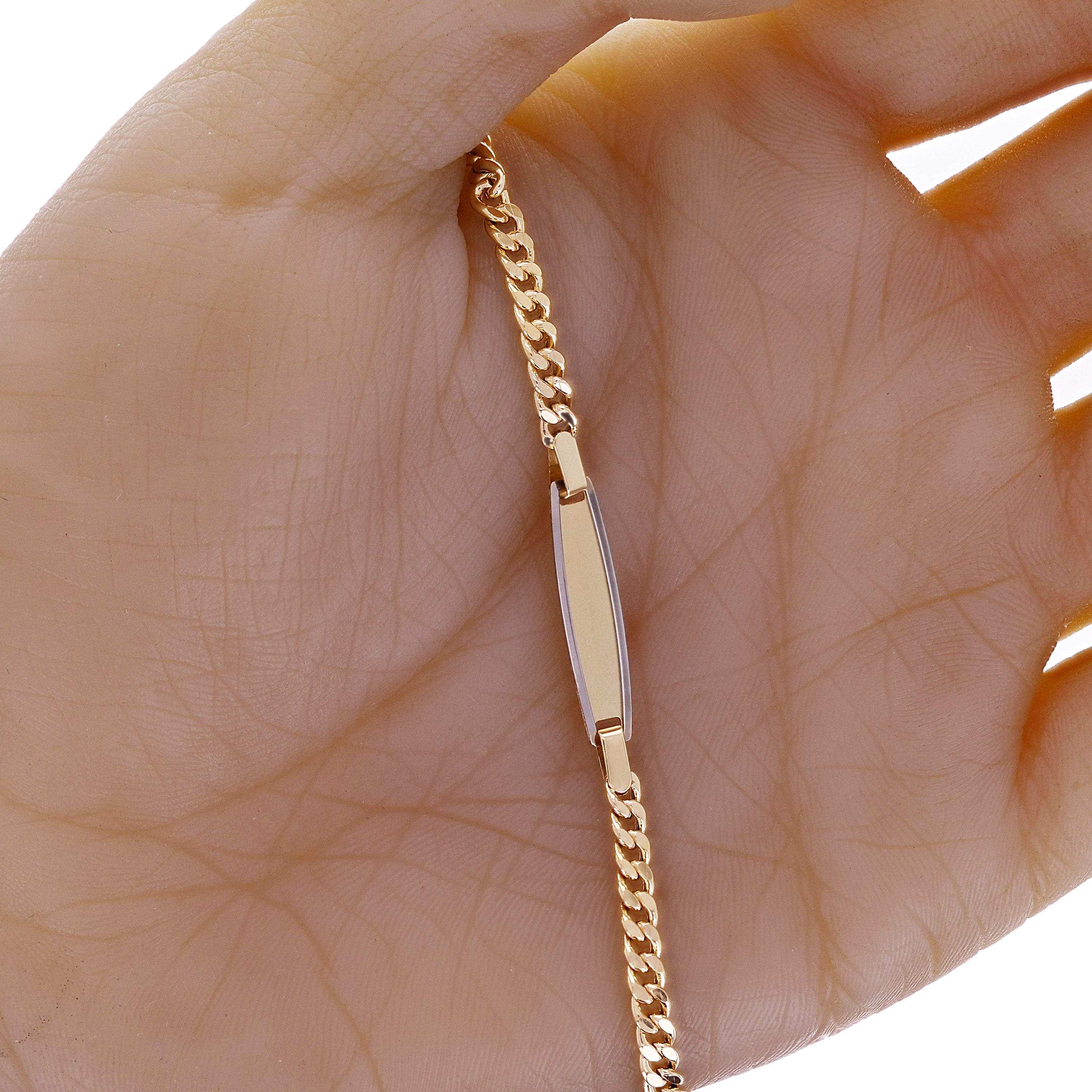 Italian 14k Two Tone Gold Engravable Miami Cuban Baby Kids ID Bracelet 6.5" 2.9g