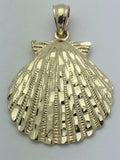14k Yellow Gold Solid Diamond Cut Ocean Scallop Sea Shell Charm Pendant 3.7grams