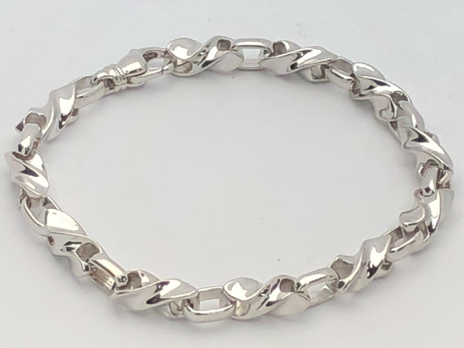 Men's 14k White Gold Handmade Fashion Link Bracelet 9" 6.5mm 37.7 grams