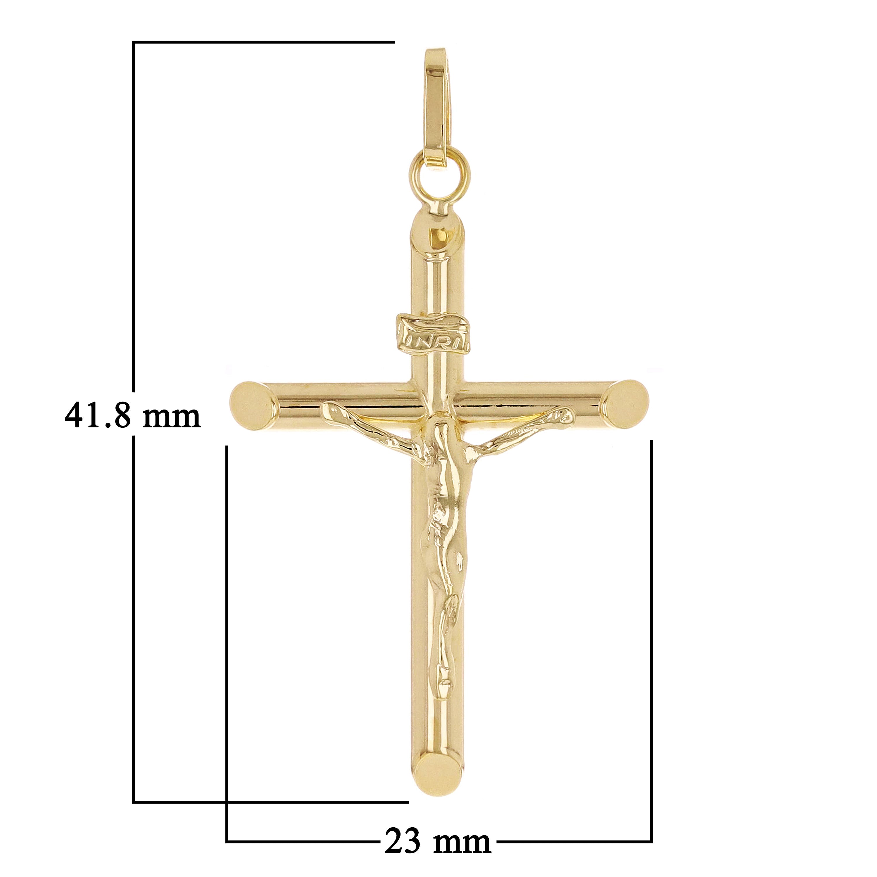 Italian 14k Yellow Gold Hollow INRI Crucifix Cross Charm Pendant 1.8 grams