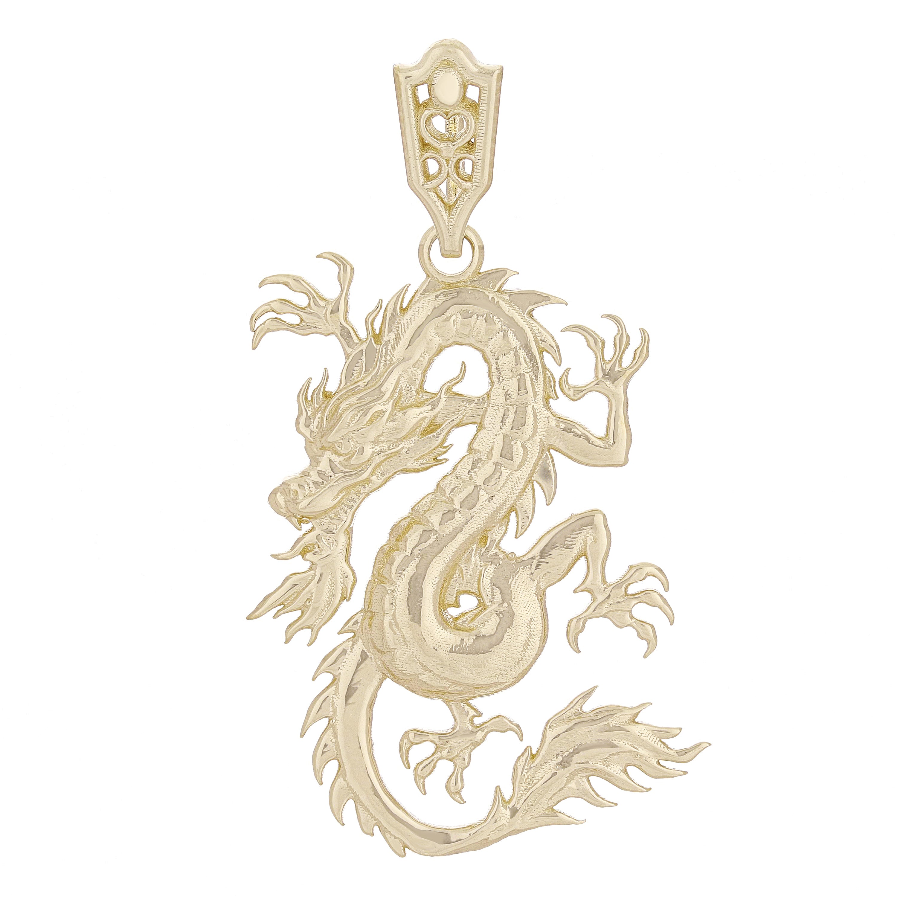 14k Yellow Gold Bright Polish Lucky Asian Chinese Curling Dragon Pendant