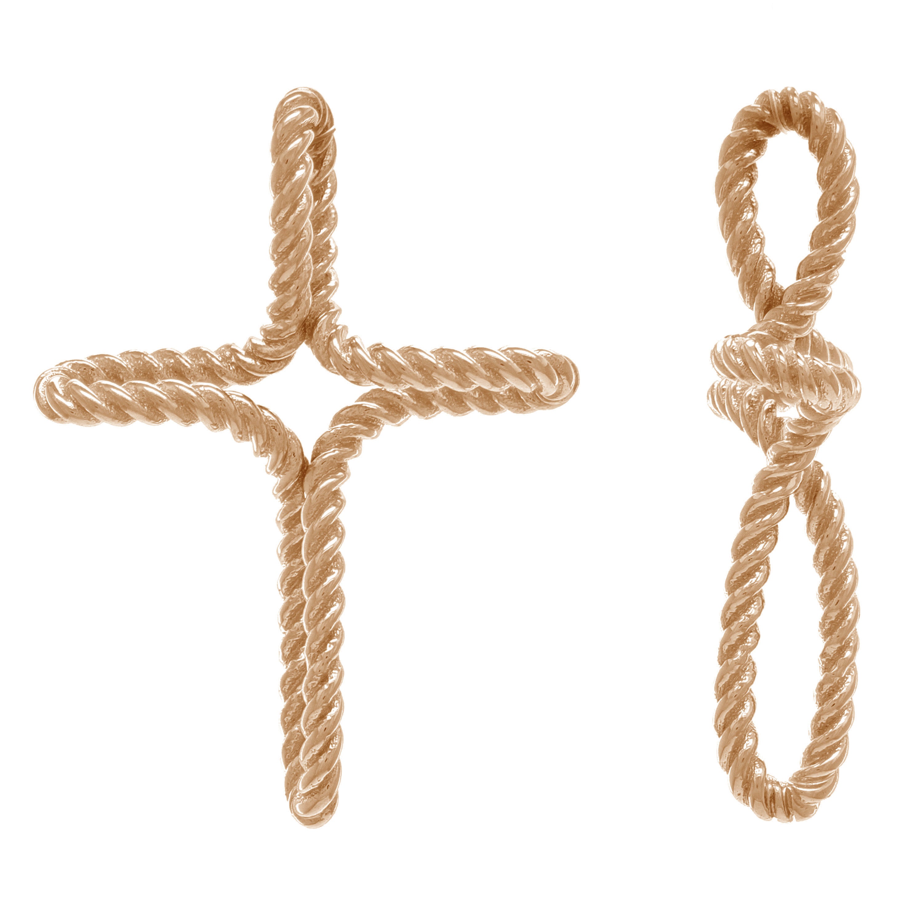 14k Rose Gold Religious Twisted Rope Cross Pendant - Rose,Twisted Rope